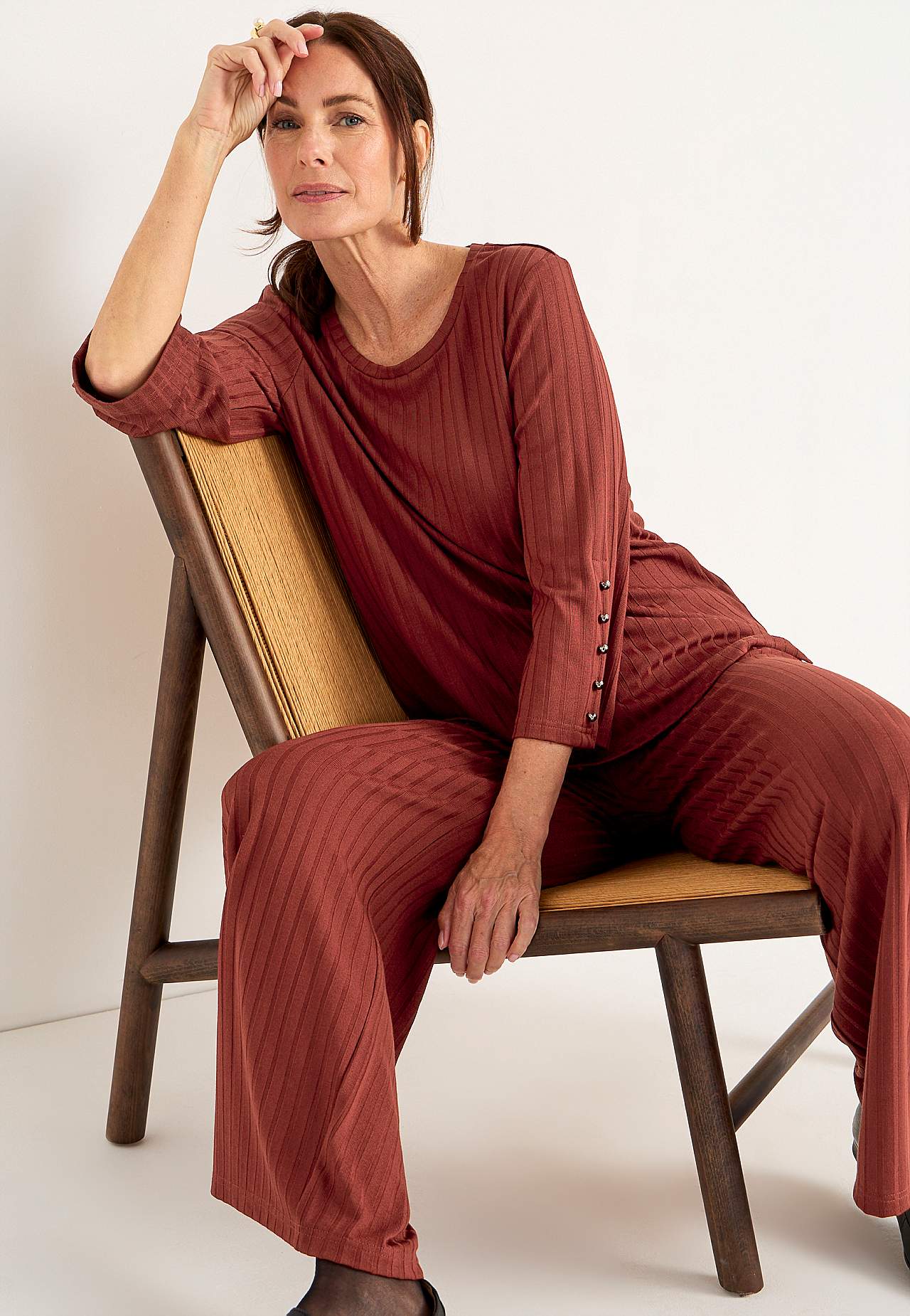 Broek van geribbeld tricot