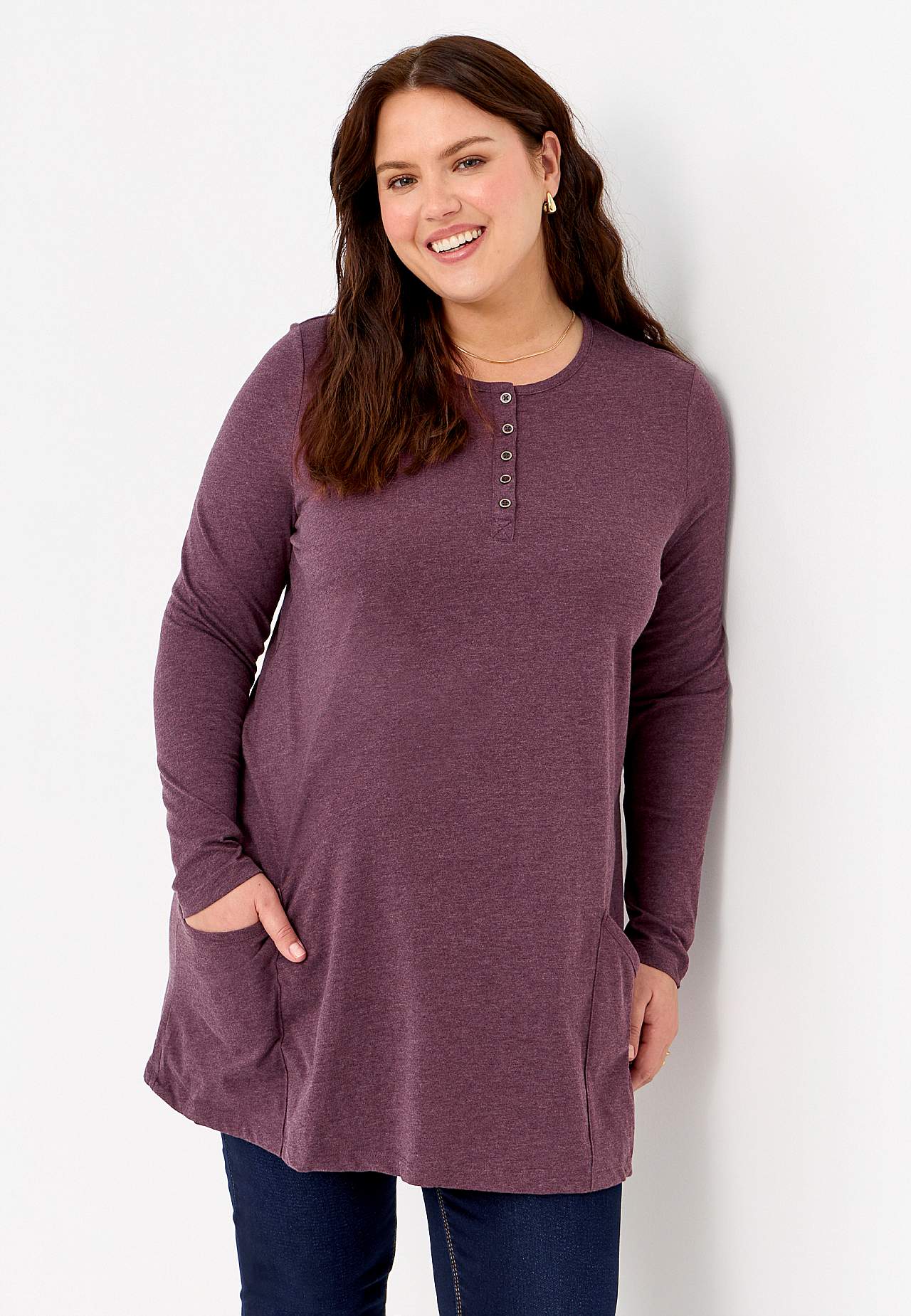 Jersey tuniek met lange mouwen met zakken Hilda