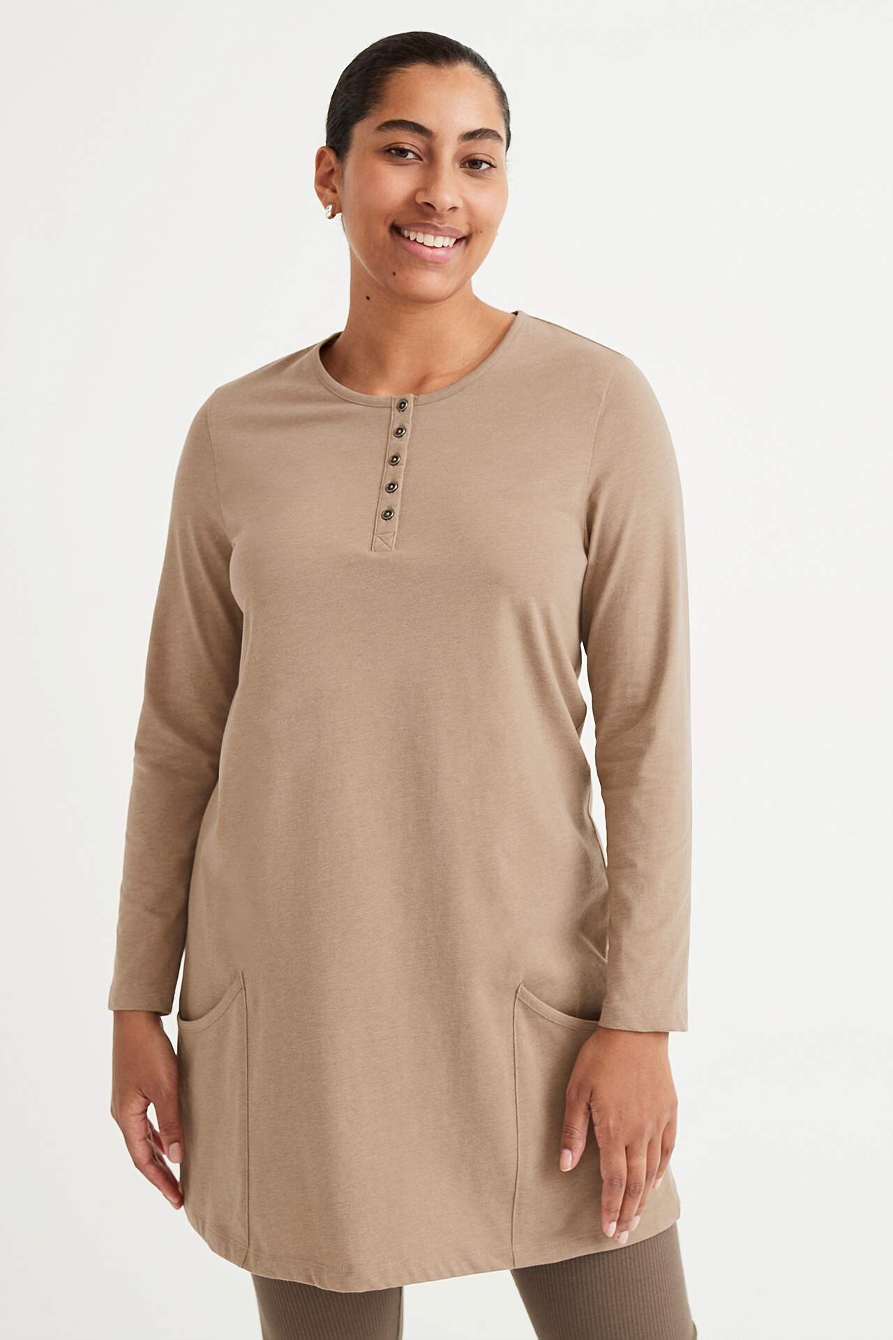 Jersey tuniek met lange mouwen met zakken Hilda