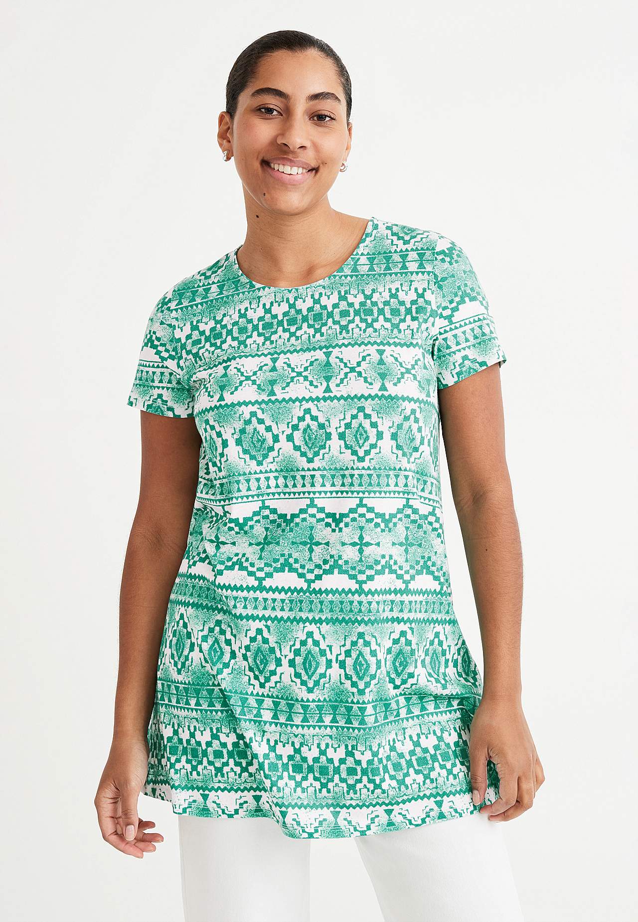 Patroonvormige jersey tuniek met korte mouwen Clara