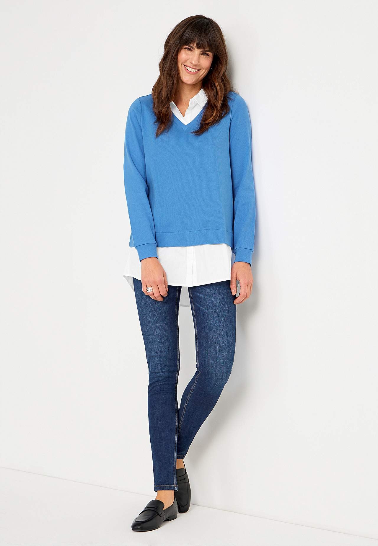 Jersey-topje met genaaide overhemdkraag