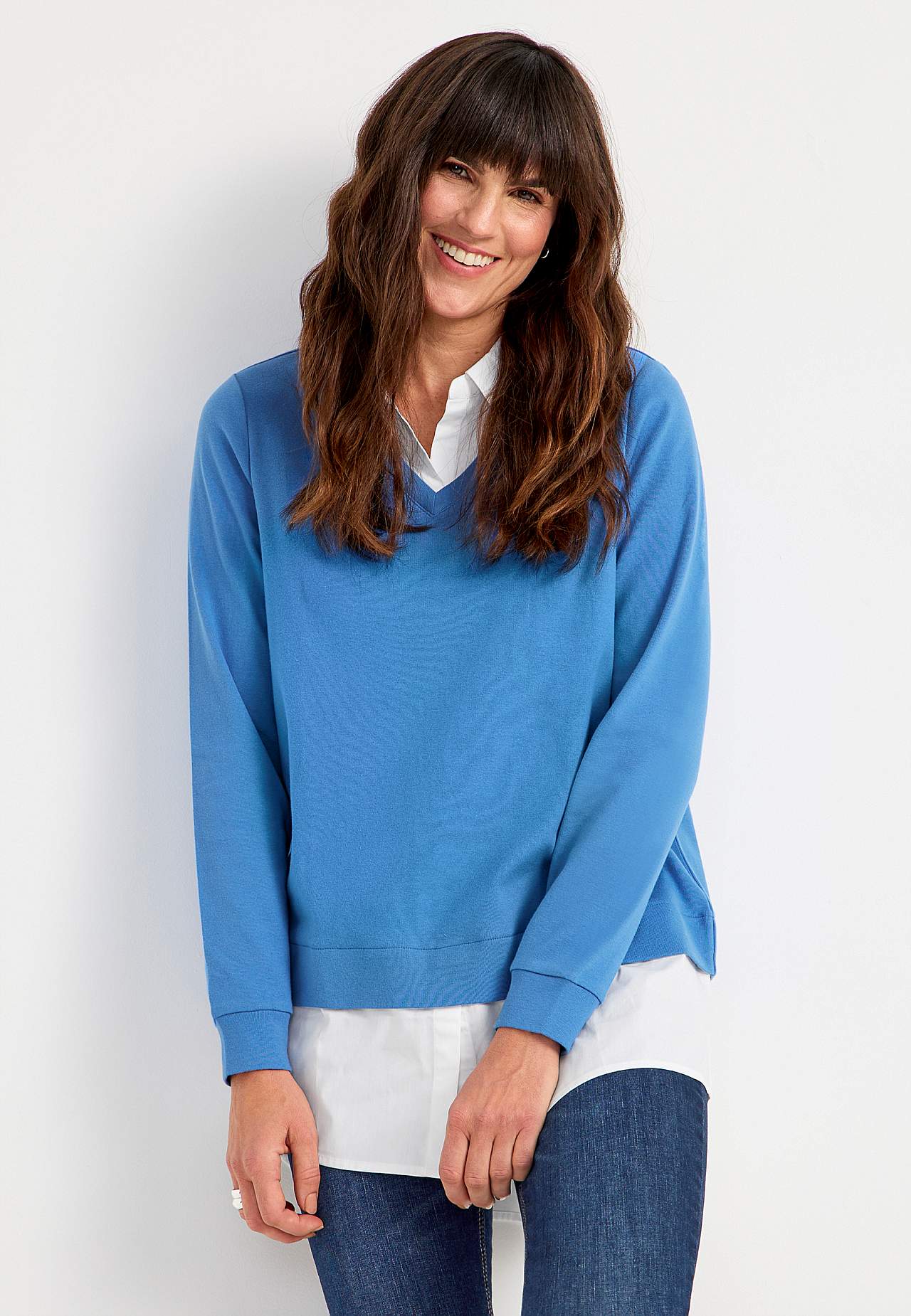 Jersey-topje met genaaide overhemdkraag