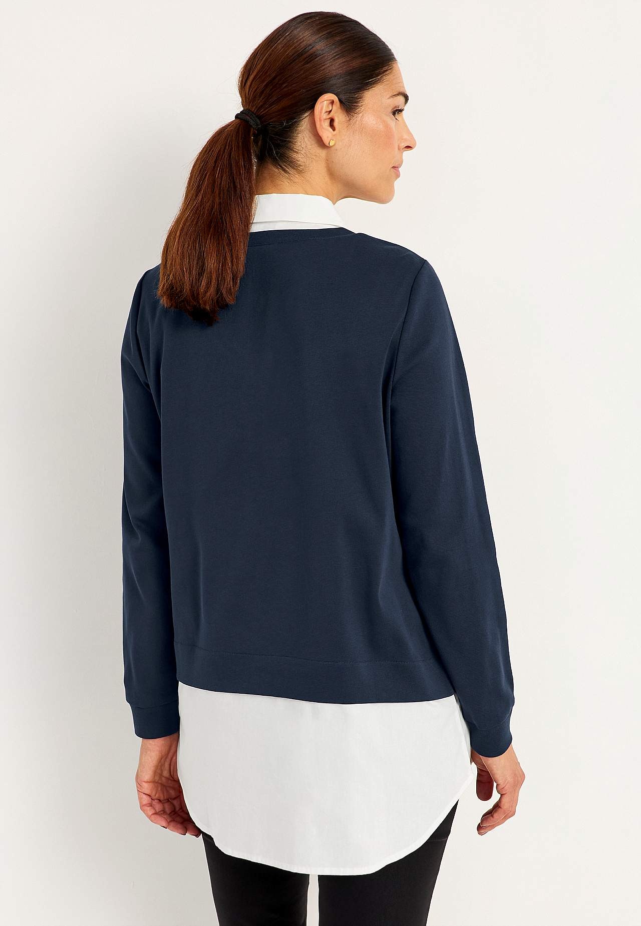 Jersey-topje met genaaide overhemdkraag