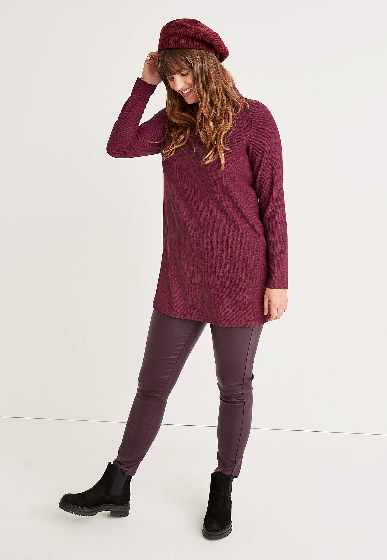 Jersey tuniek met halve col en lange mouwen