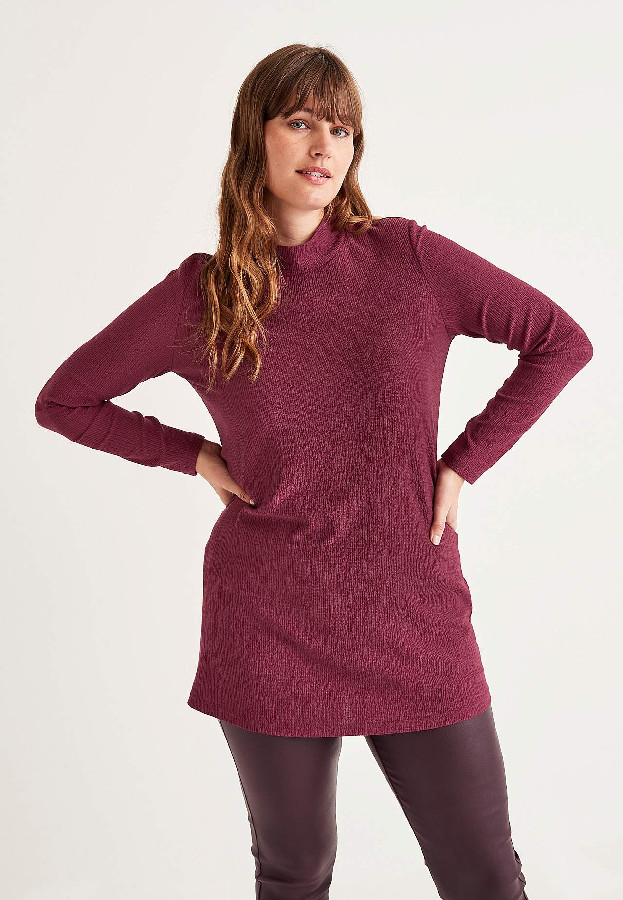 Jersey tuniek met halve col en lange mouwen