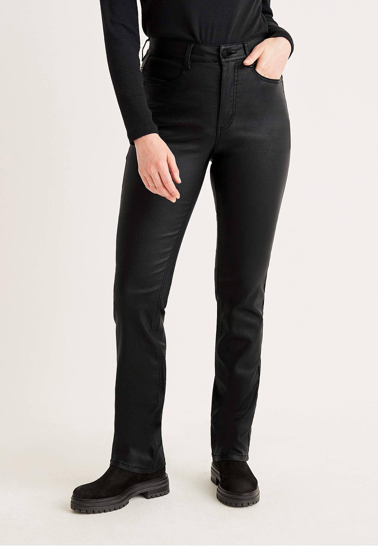 Gecoate broek met rechte benen
