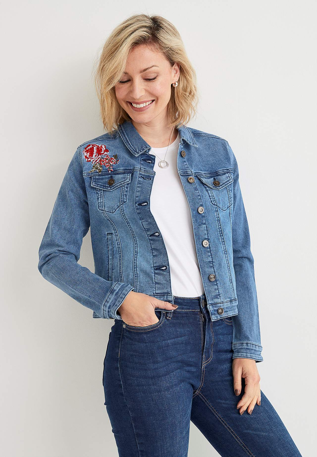 Denim jas met borduurwerken Betty