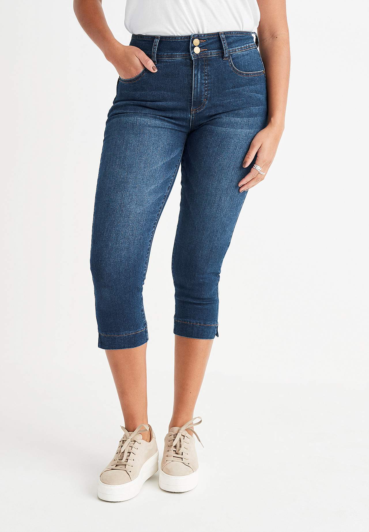 Elastische cropped jeans met shaping effect