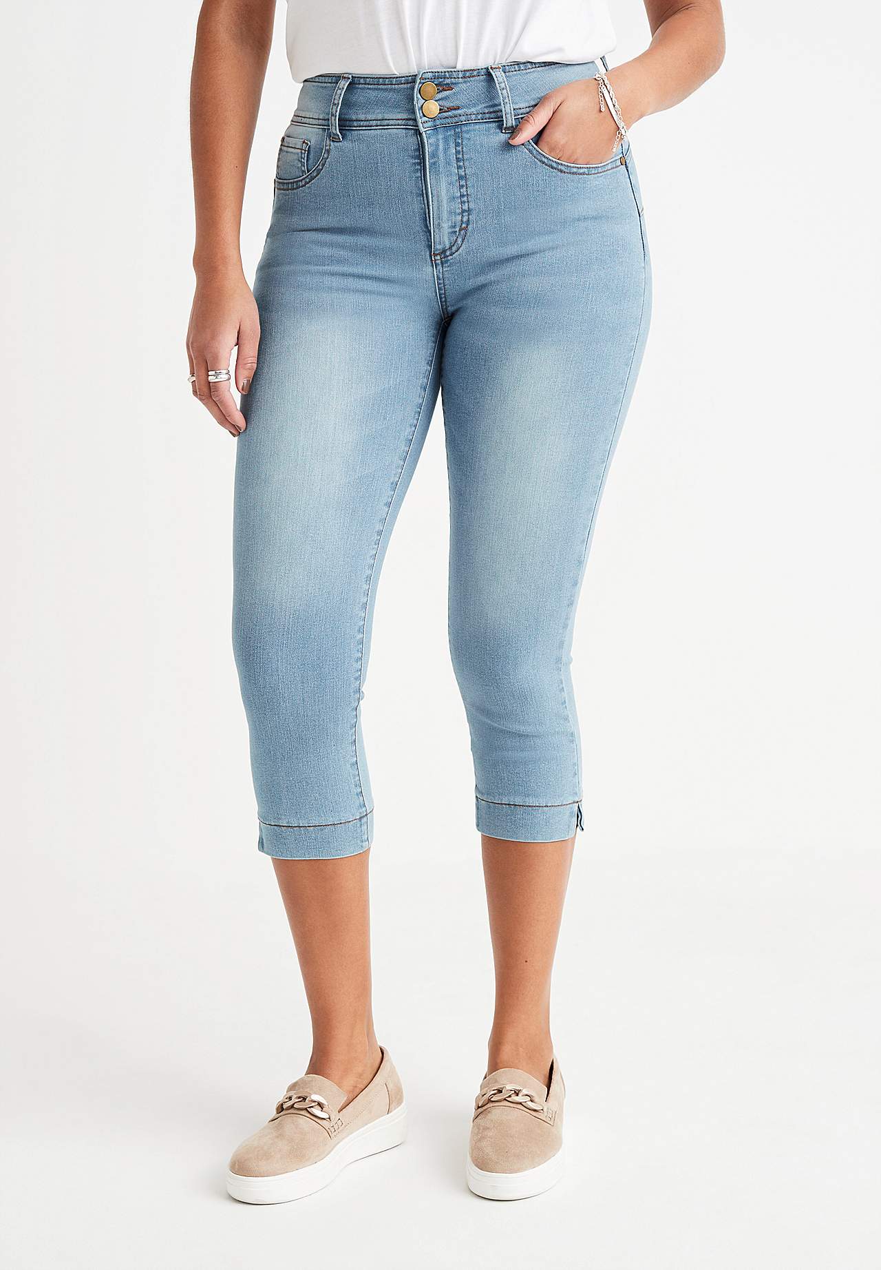 Elastische cropped jeans met shaping effect