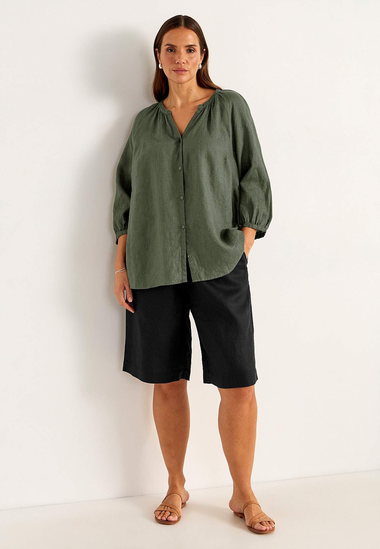 Linnen Premium shorts met elastiek aan de taille