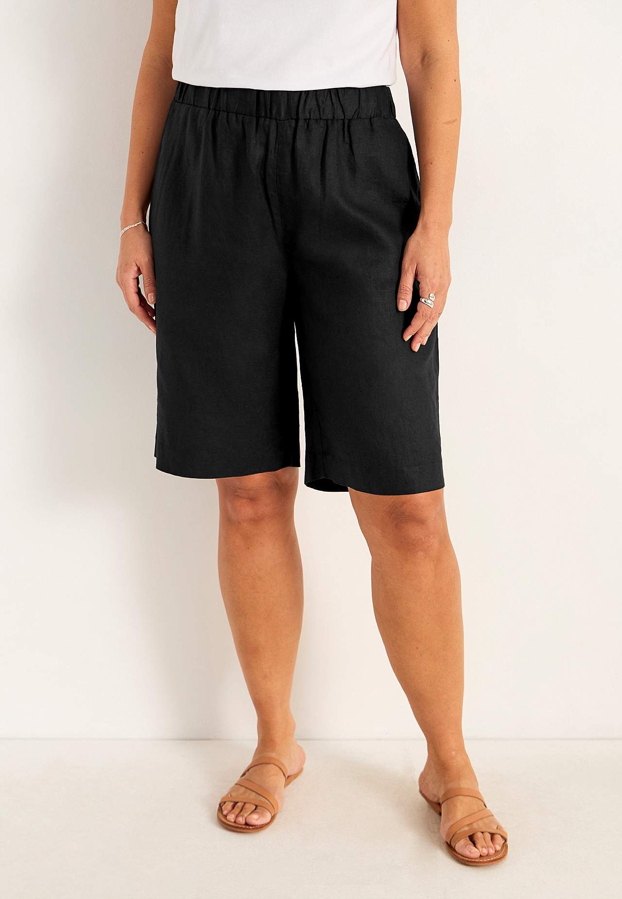Linnen Premium shorts met elastiek aan de taille