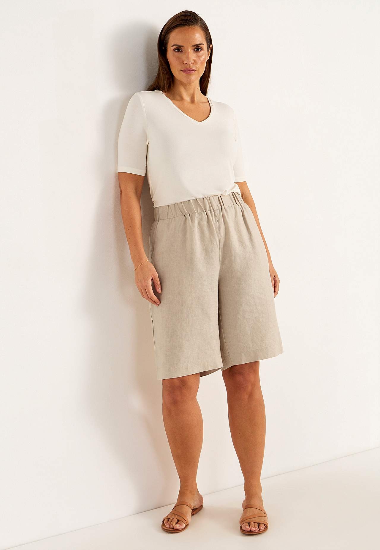 Linnen Premium shorts met elastiek aan de taille