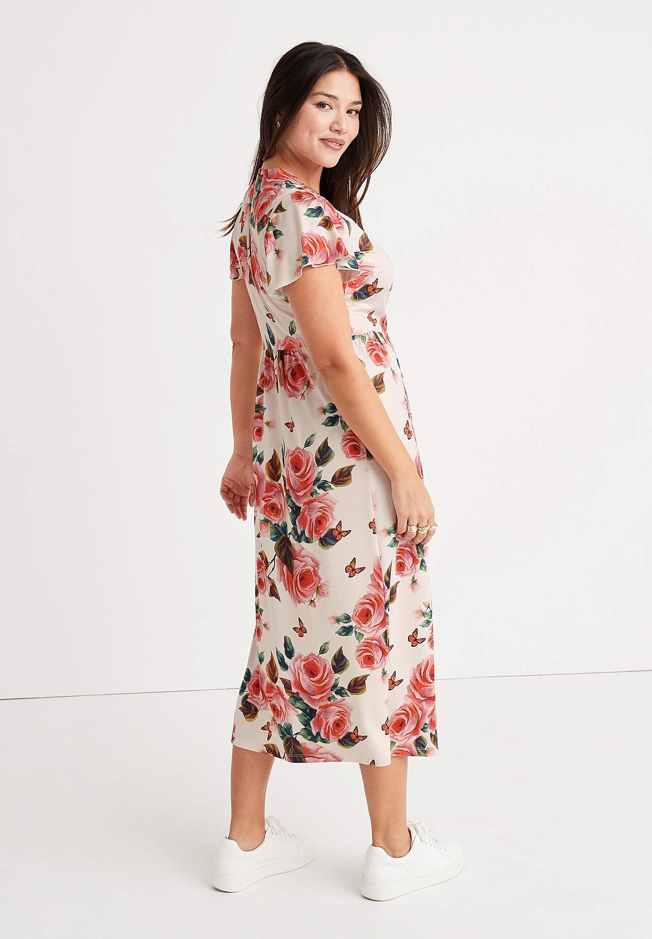 Patroonvormige maxi jurk met snijnaad aan de taille