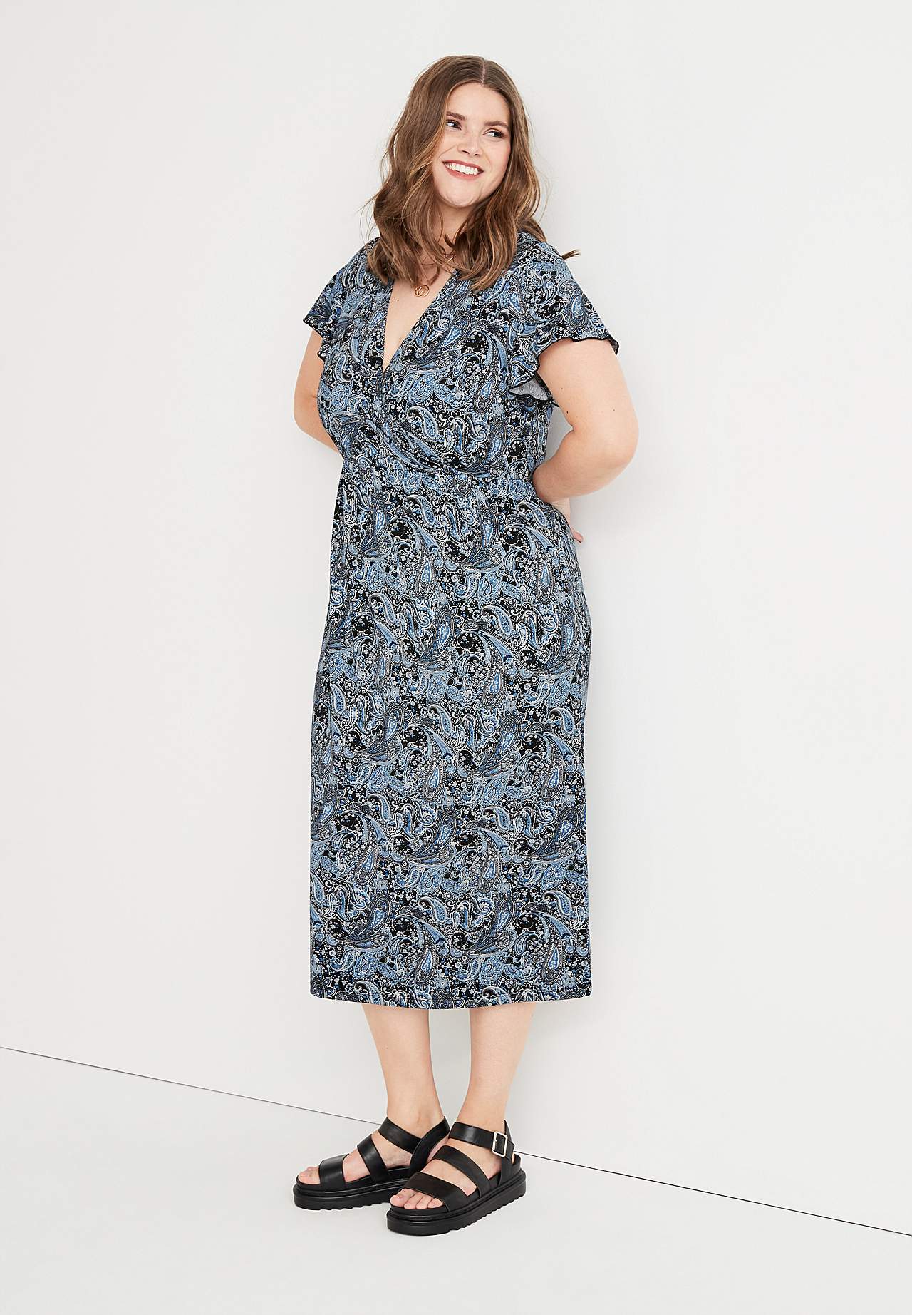 Patroonvormige maxi jurk met snijnaad aan de taille