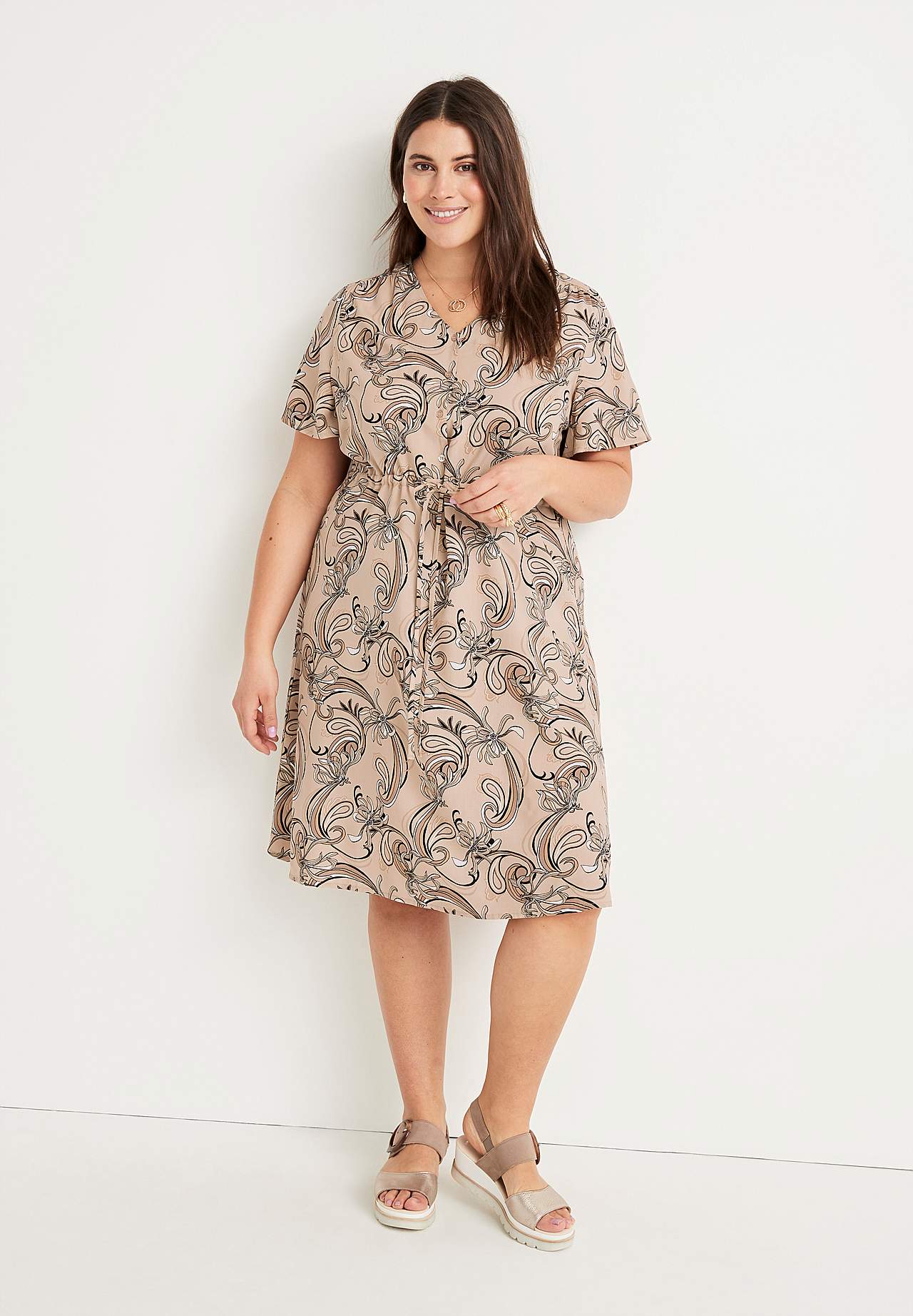 Patroonvormige viscose jurk met korte mouwen Jennifer