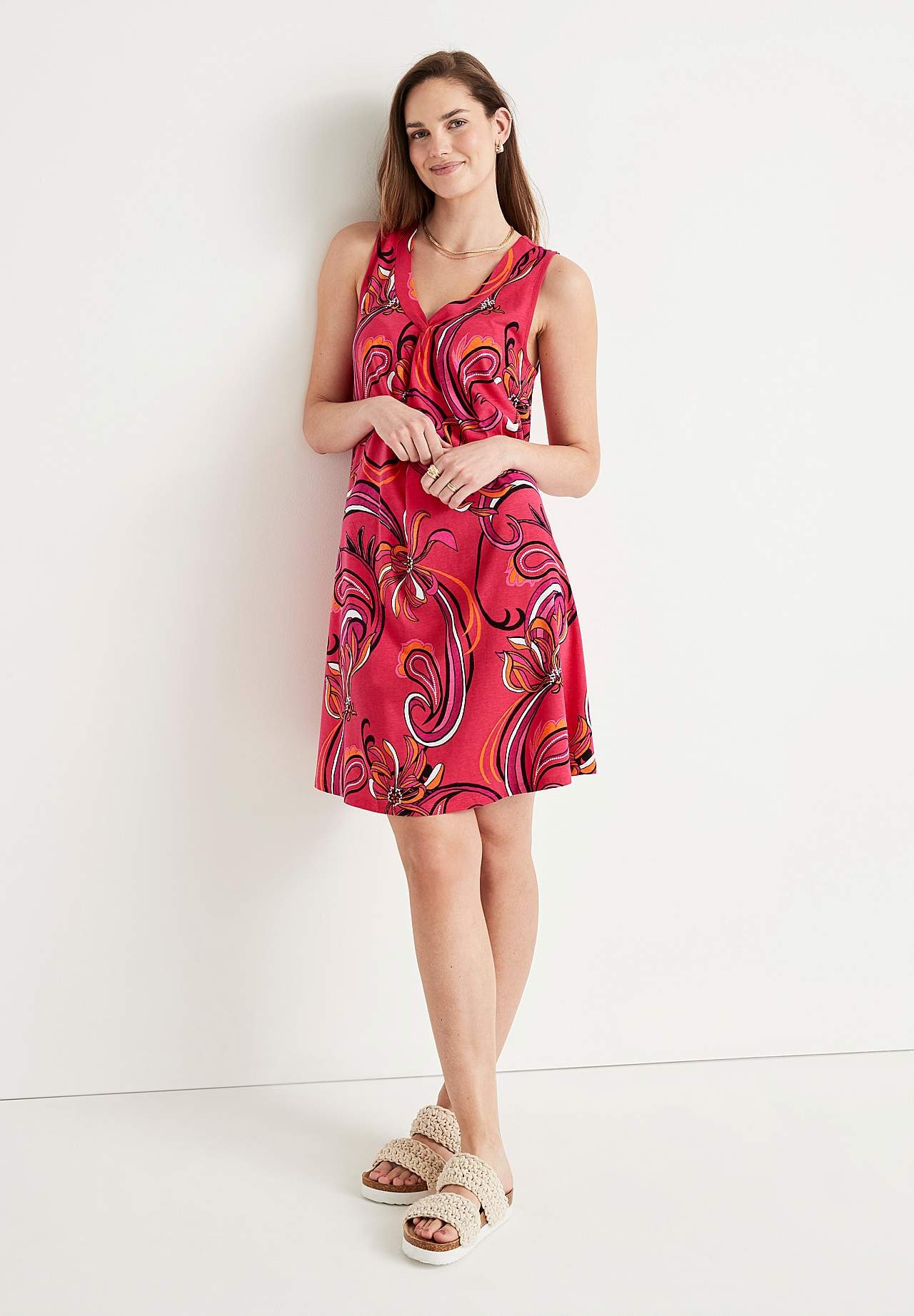 Mouwloze jerseyjurk met een v-hals