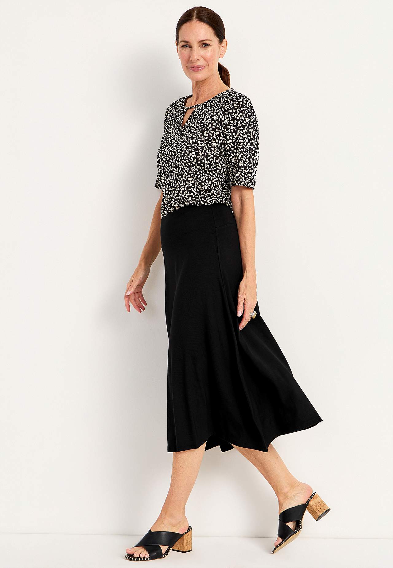 Lange en flared jersey rok