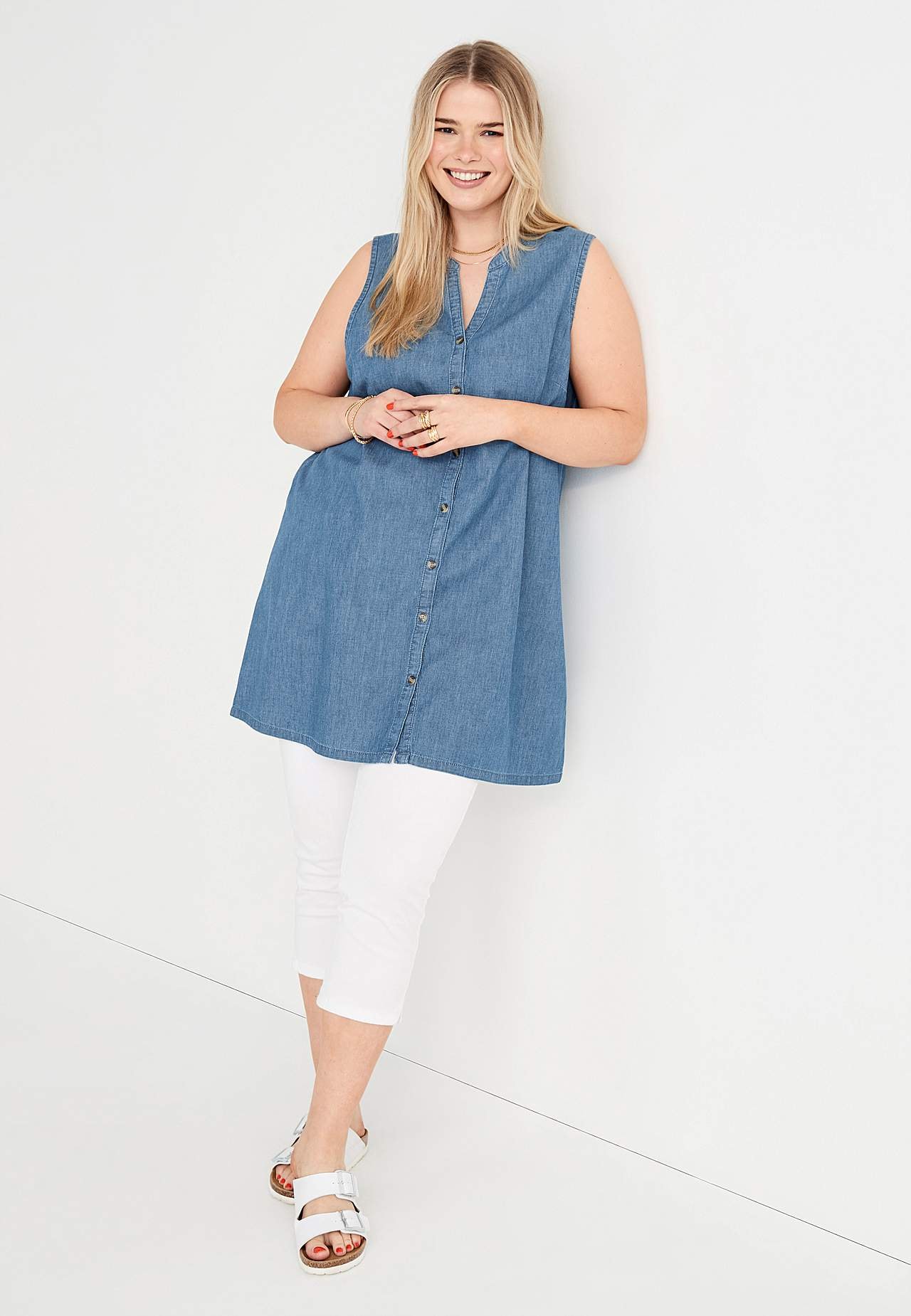 Mouwloze denim tuniek