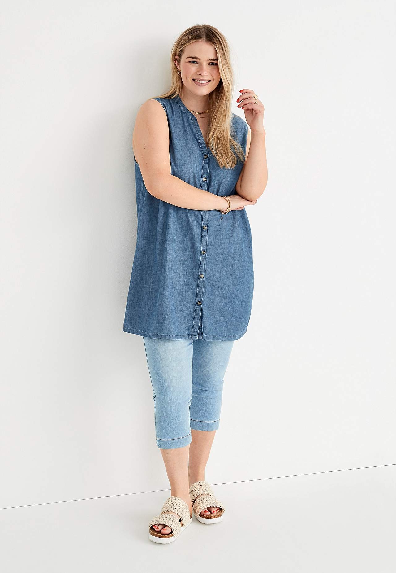 Mouwloze denim tuniek
