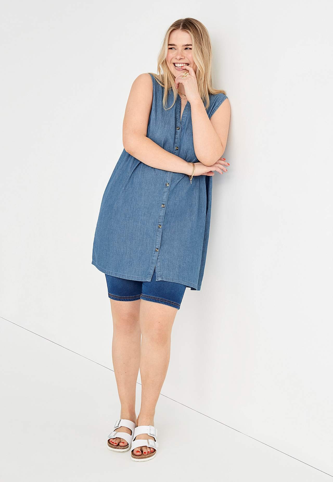 Mouwloze denim tuniek