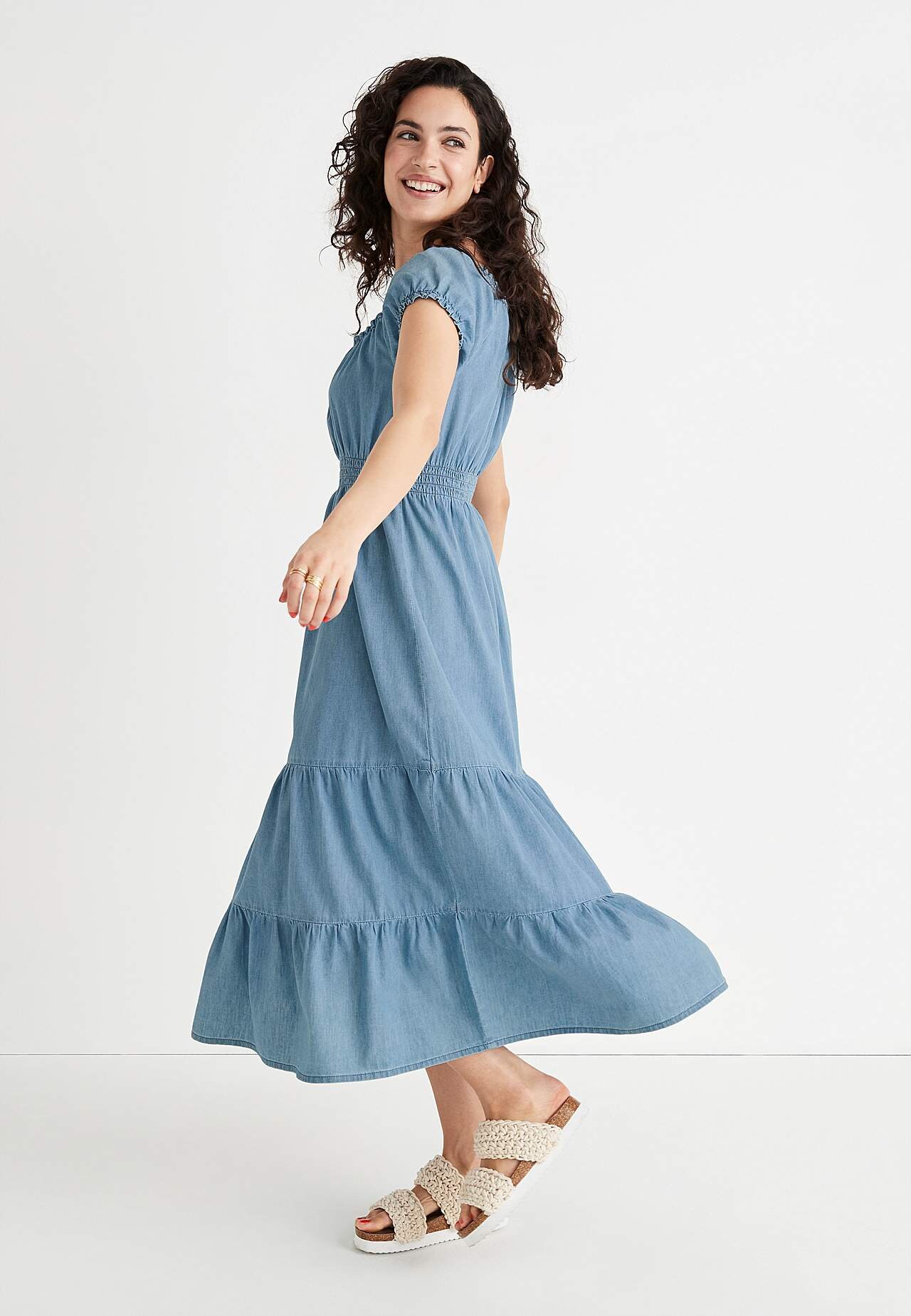 Denim jurk met volanten