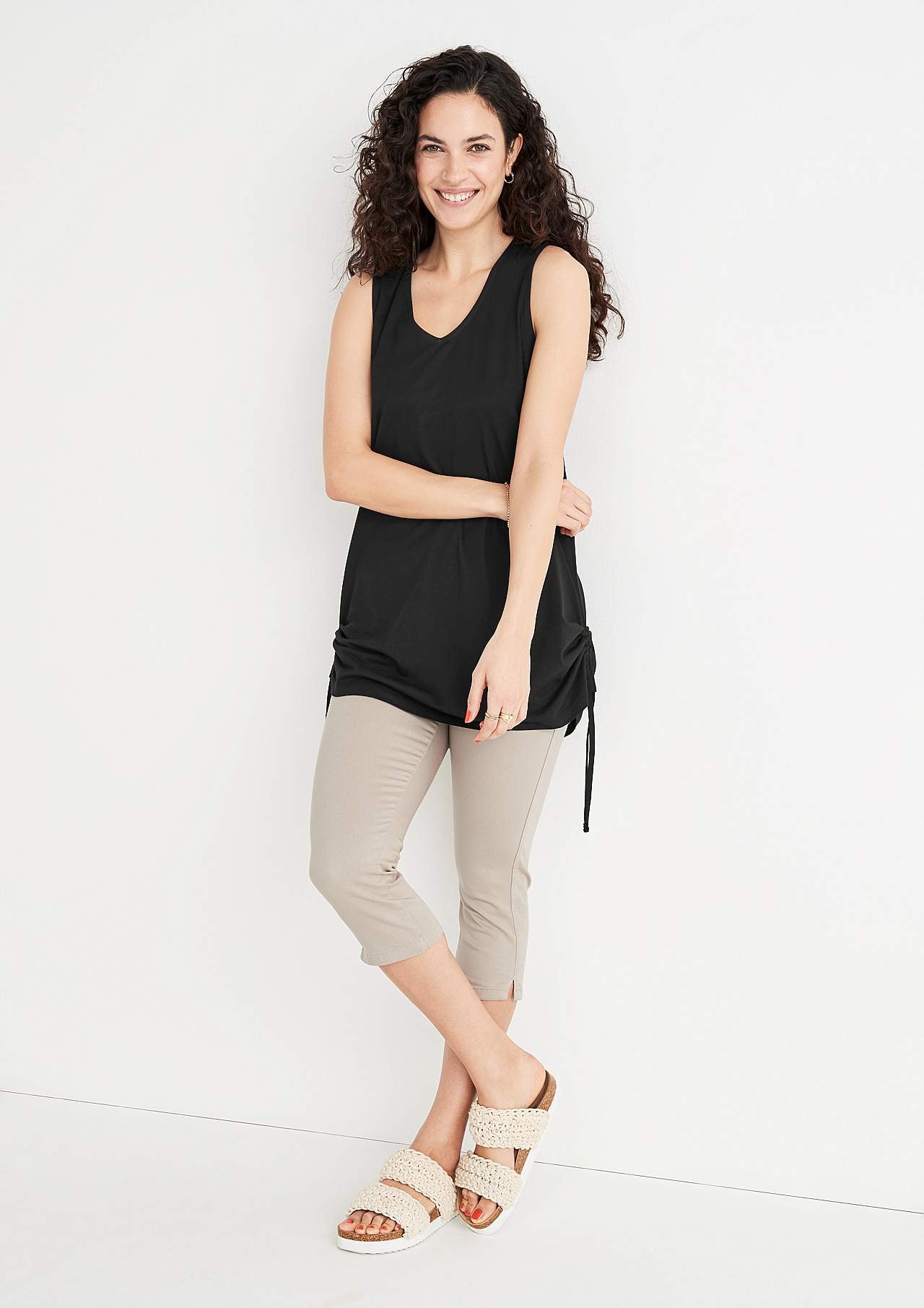 Mouwloze jersey-topjes met twee aparte lengtes Set van 2