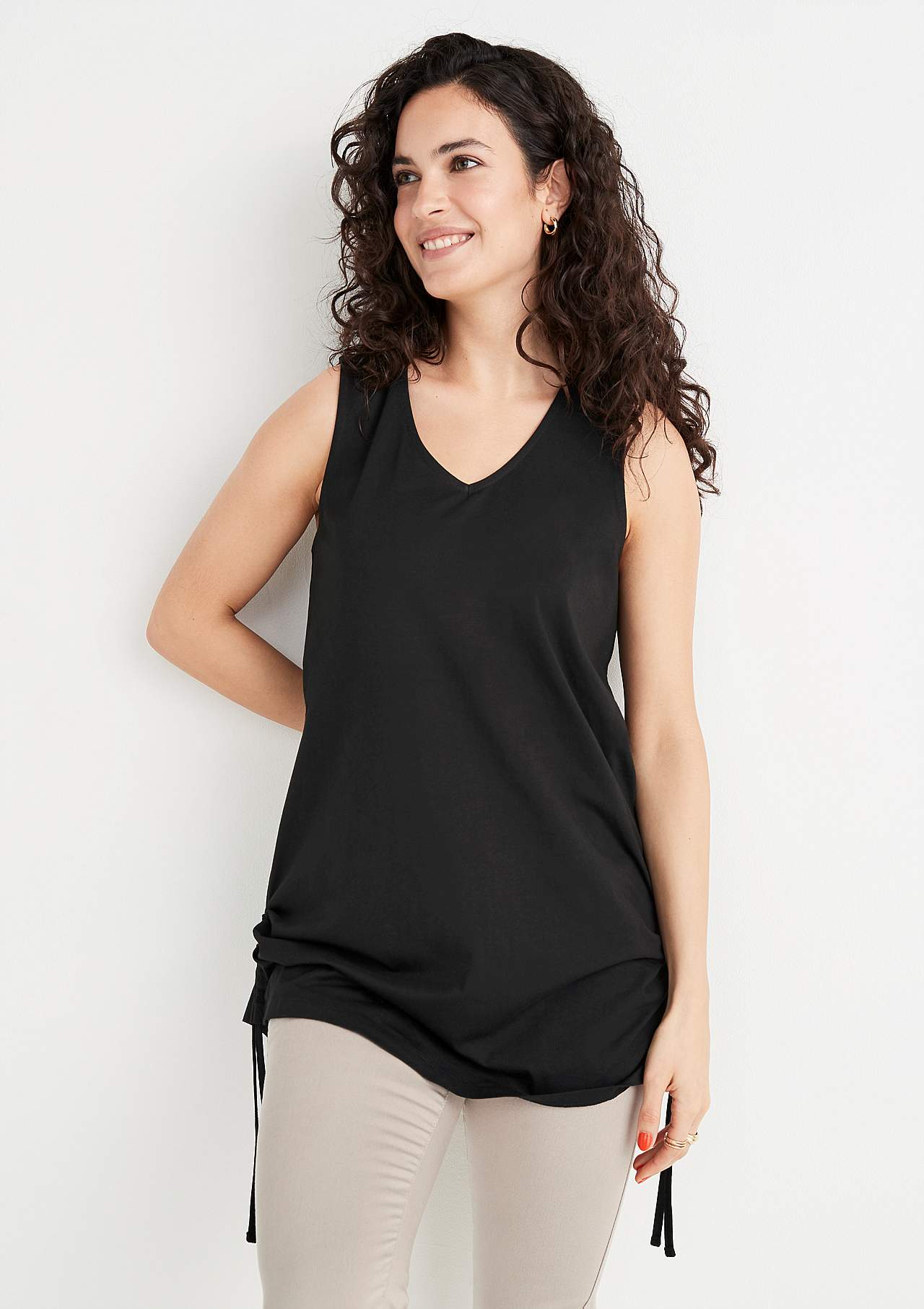 Mouwloze jersey-topjes met twee aparte lengtes Set van 2
