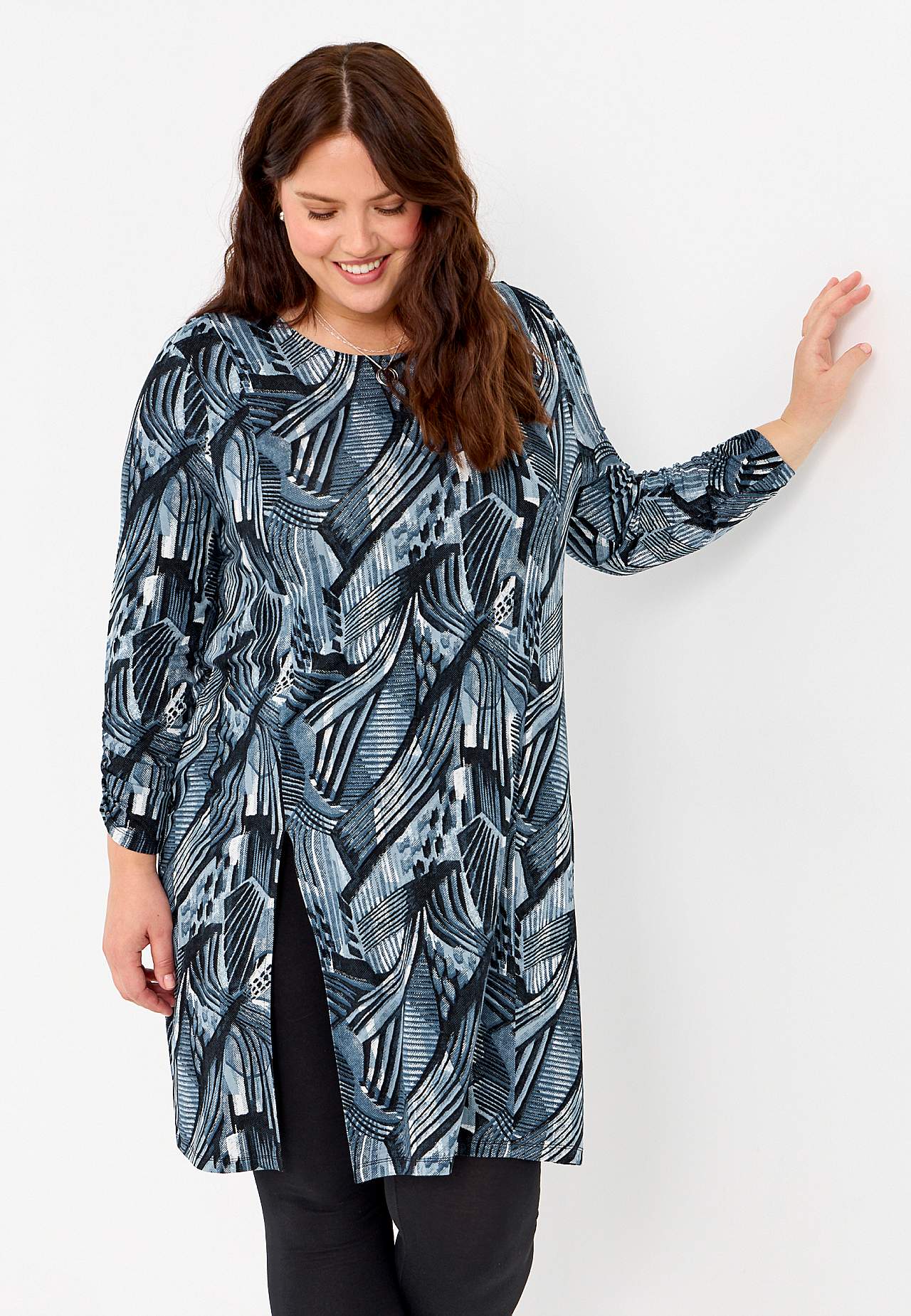 Lange jersey tuniek met hoge split