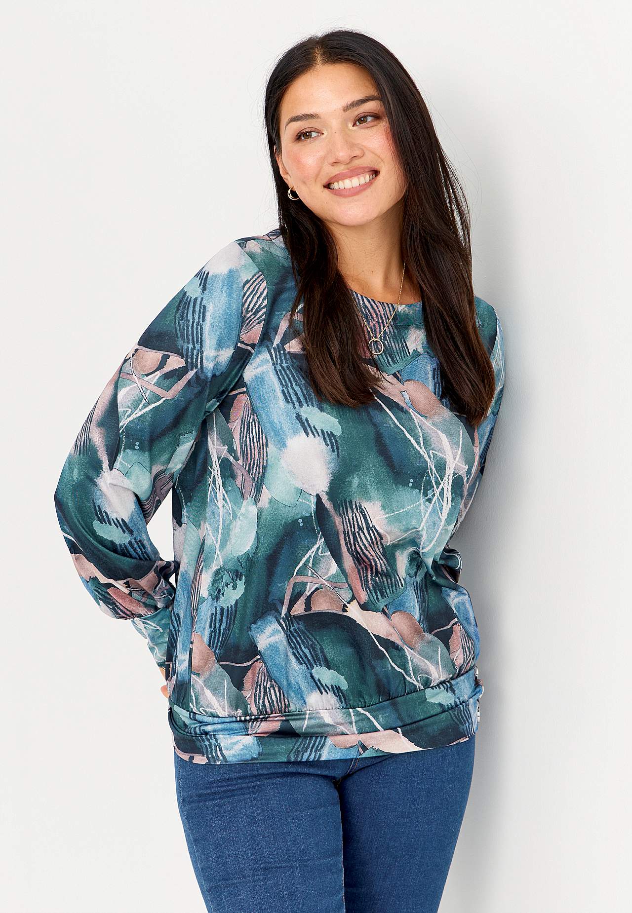 Met patroon jersey-topje met knoopdecoratie