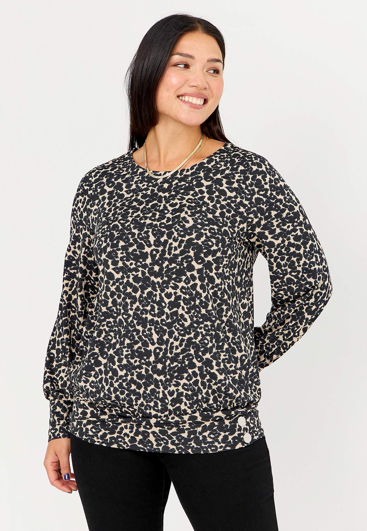 Met patroon jersey-topje met knoopdecoratie
