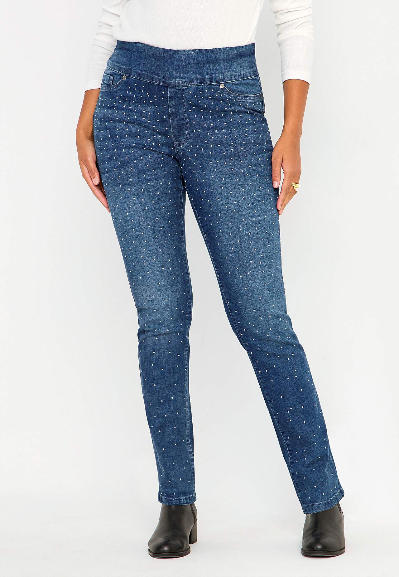 Elastische jegging met bergkristal details
