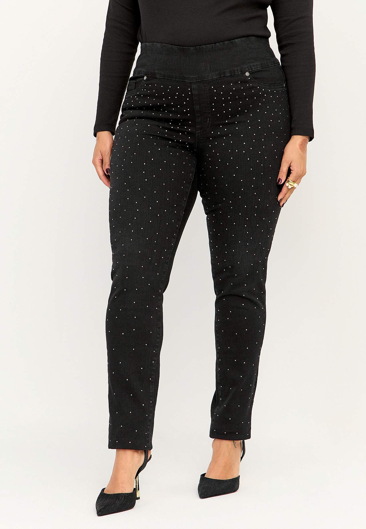Elastische jegging met bergkristal details
