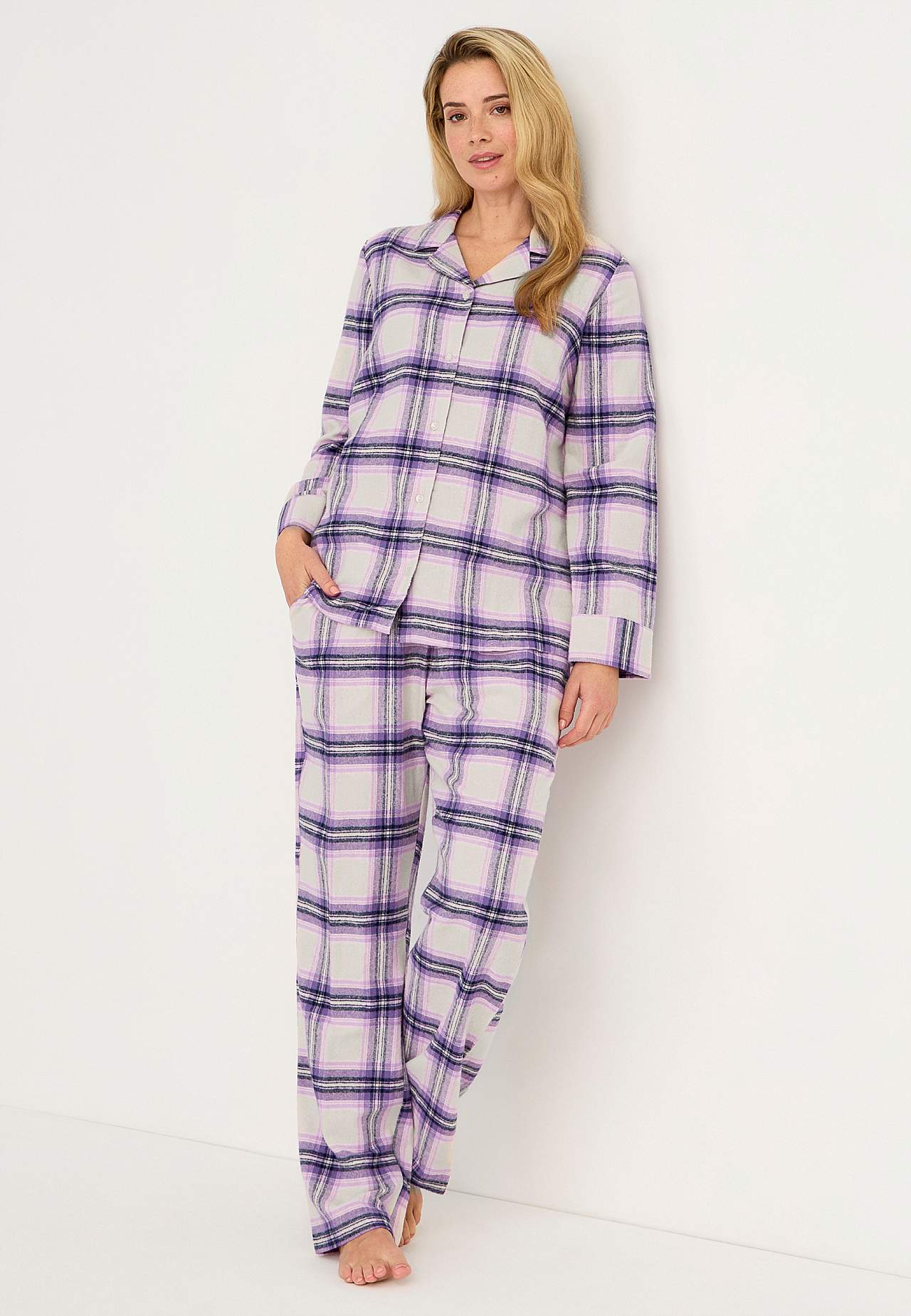 Geruite pyjama van flanel
