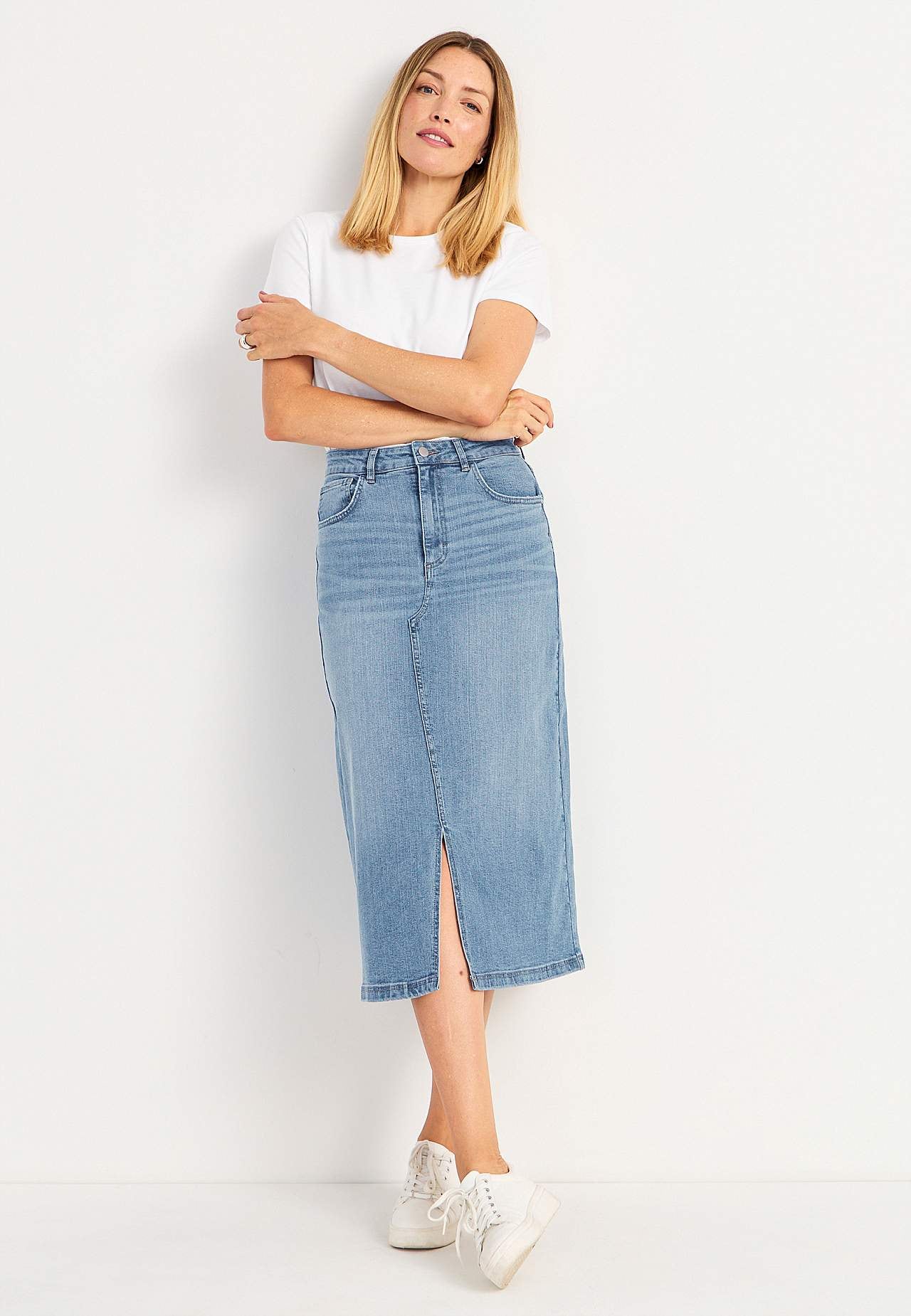 Denim rok met spleet aan de voorkant