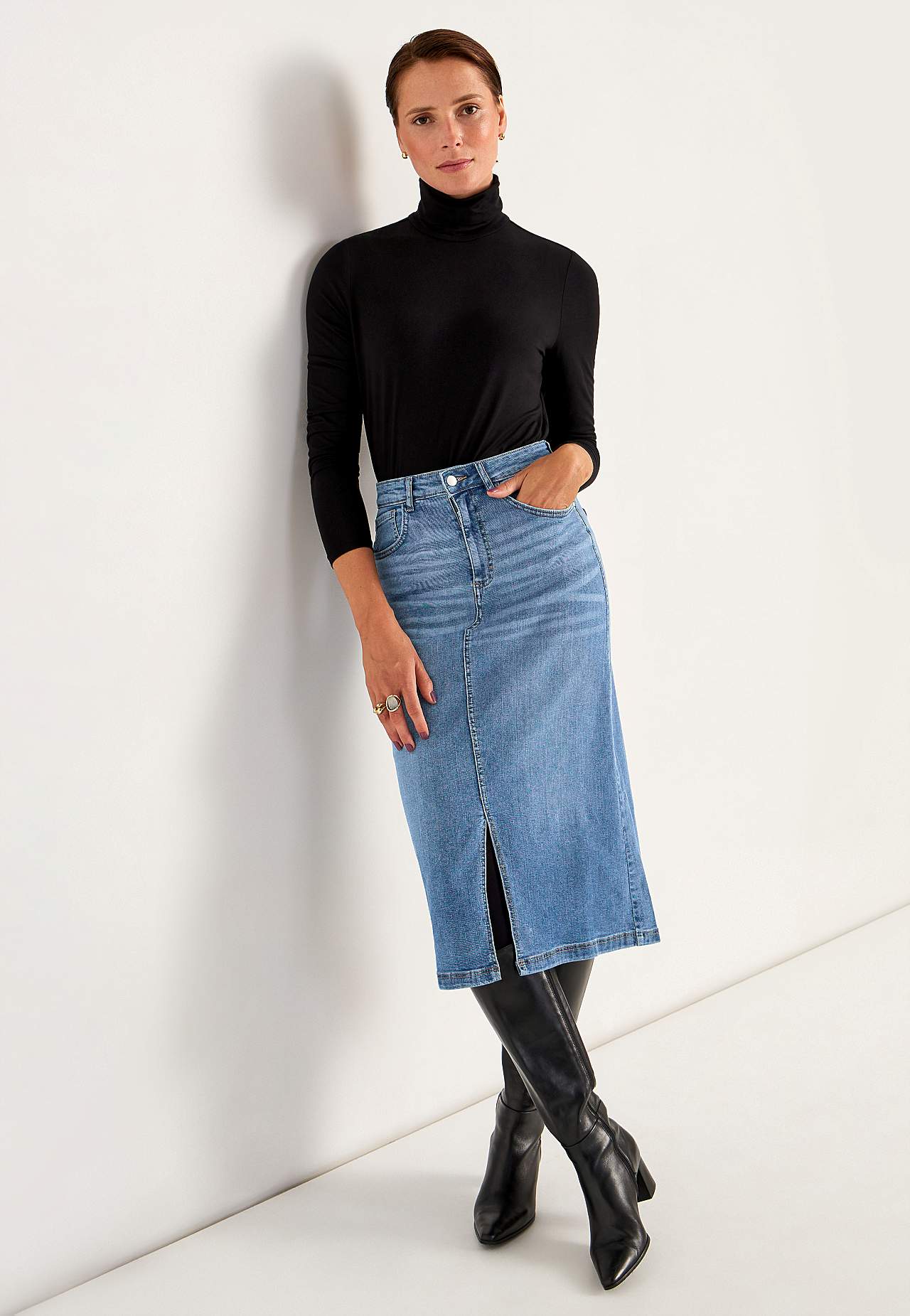 Denim rok met spleet aan de voorkant