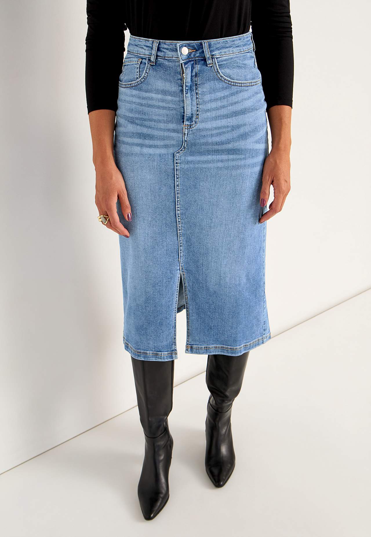 Denim rok met spleet aan de voorkant