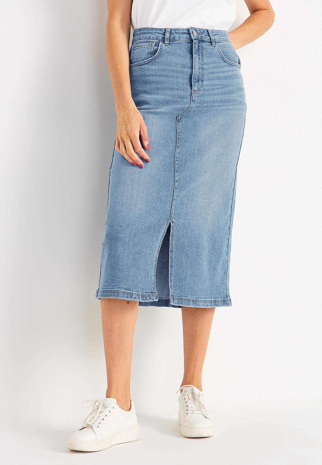 Denim rok met spleet aan de voorkant