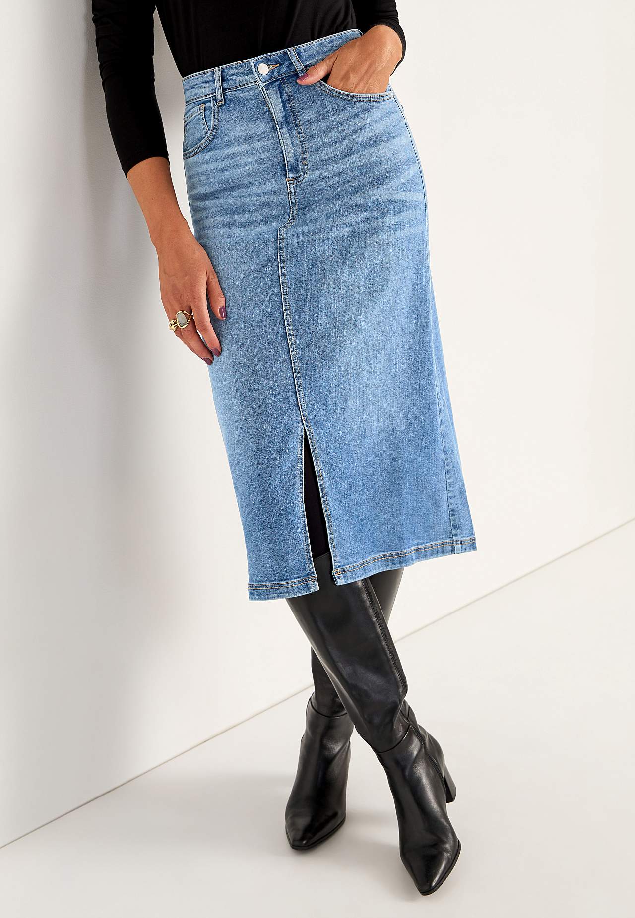 Denim rok met spleet aan de voorkant