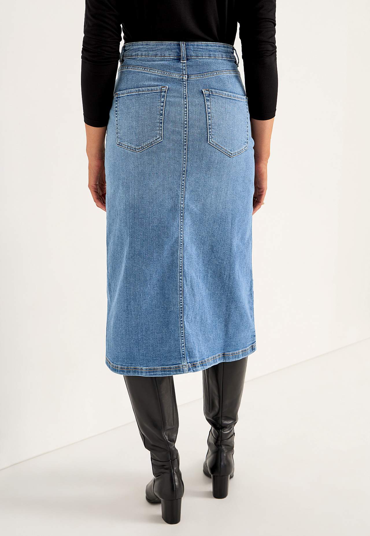 Denim rok met spleet aan de voorkant