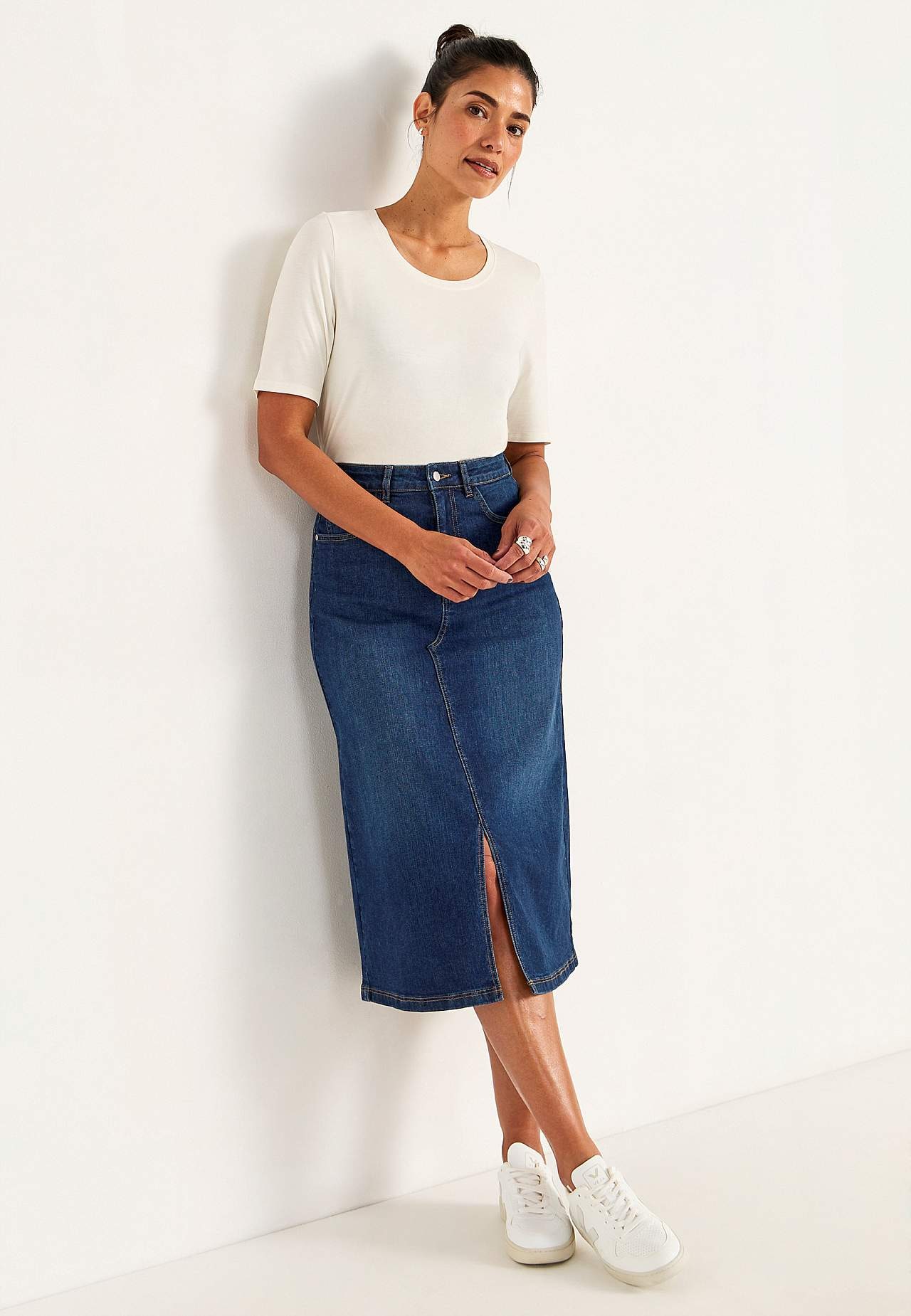 Denim rok met spleet aan de voorkant