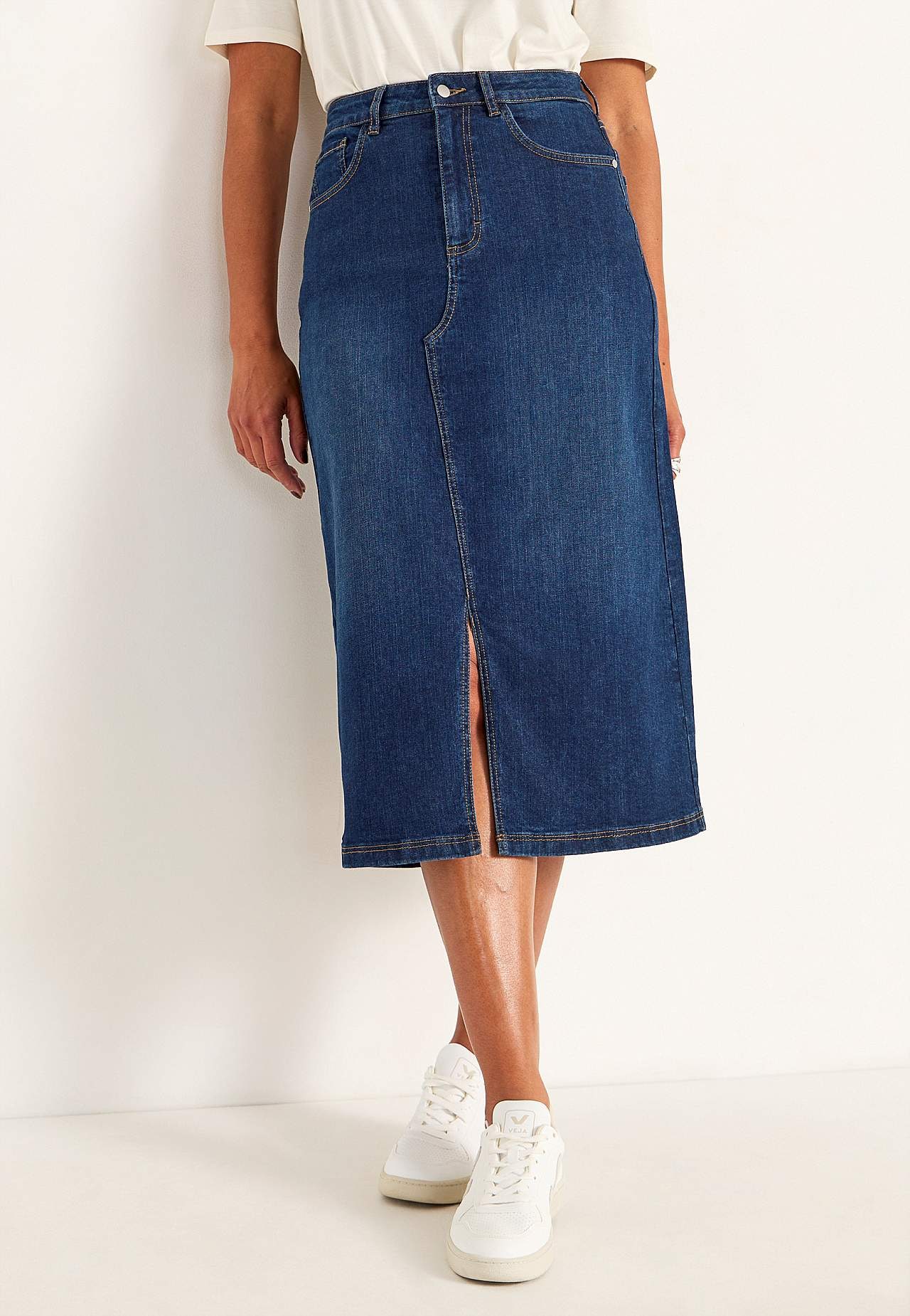 Denim rok met spleet aan de voorkant