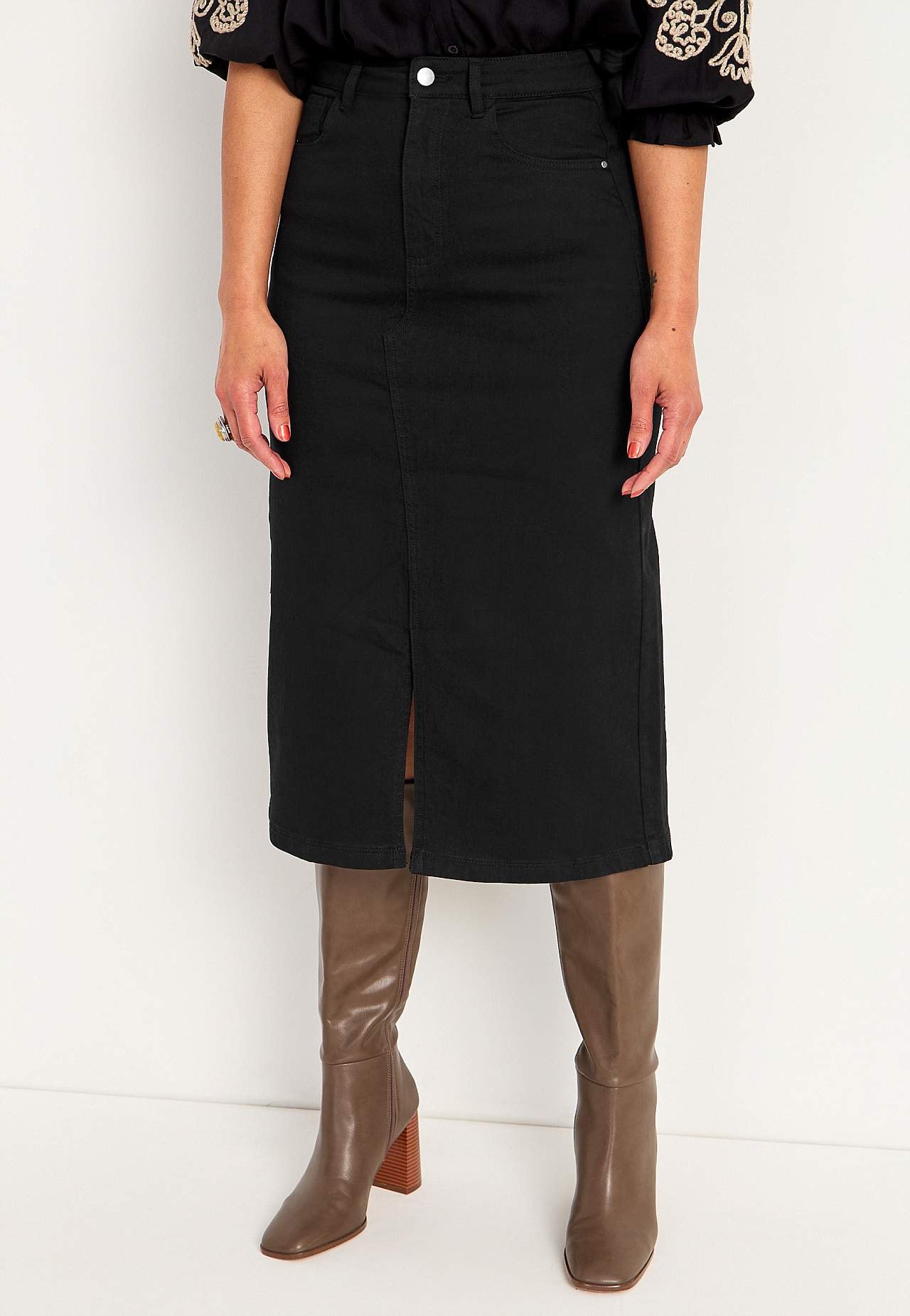 Denim rok met spleet aan de voorkant
