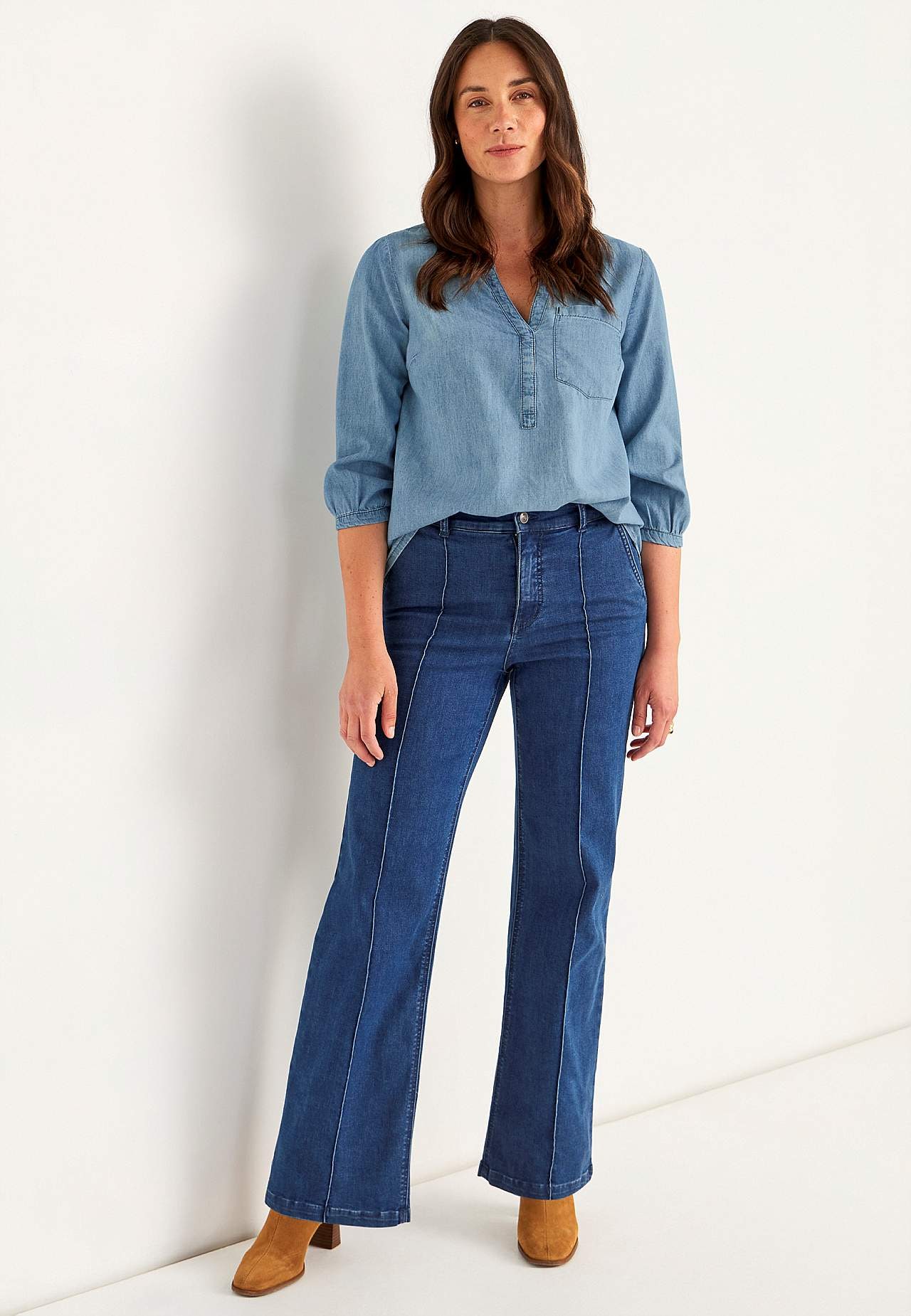 Denim blouse met borstzak