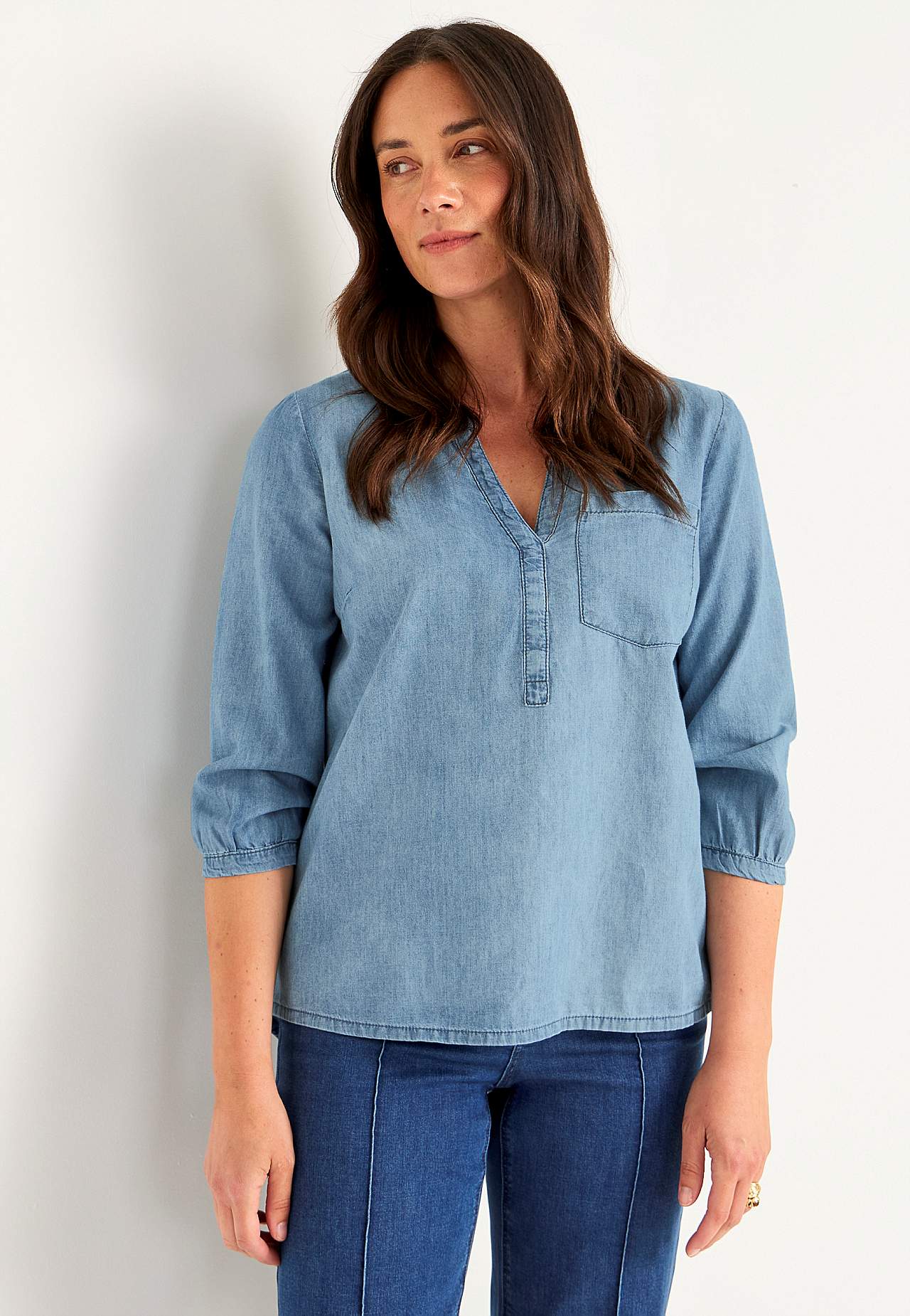 Denim blouse met borstzak