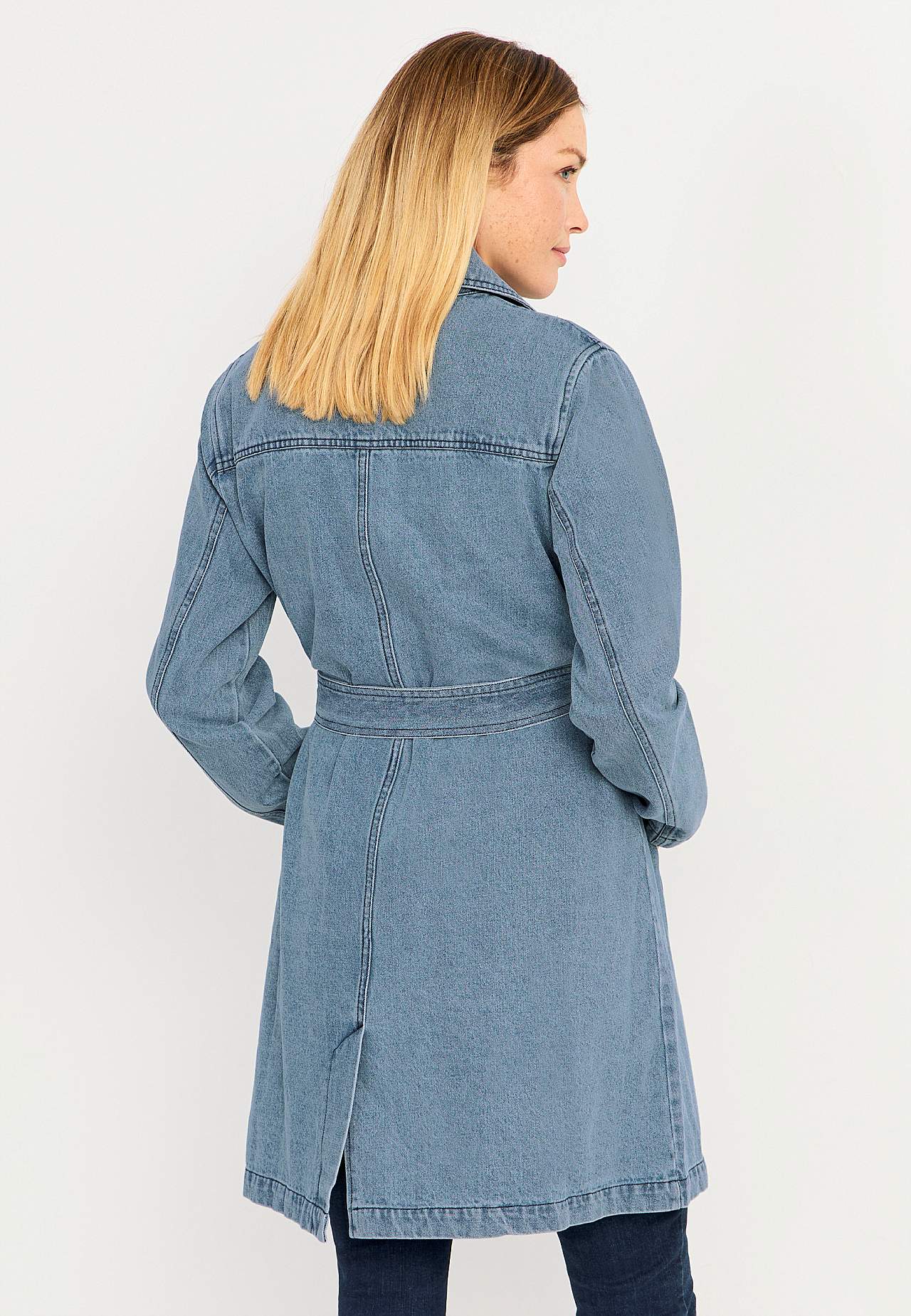 Jas van denim met riem stropdas