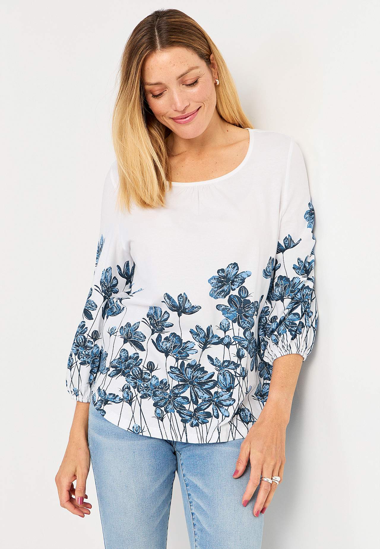 Jersey-topje met een bloemenpatroon