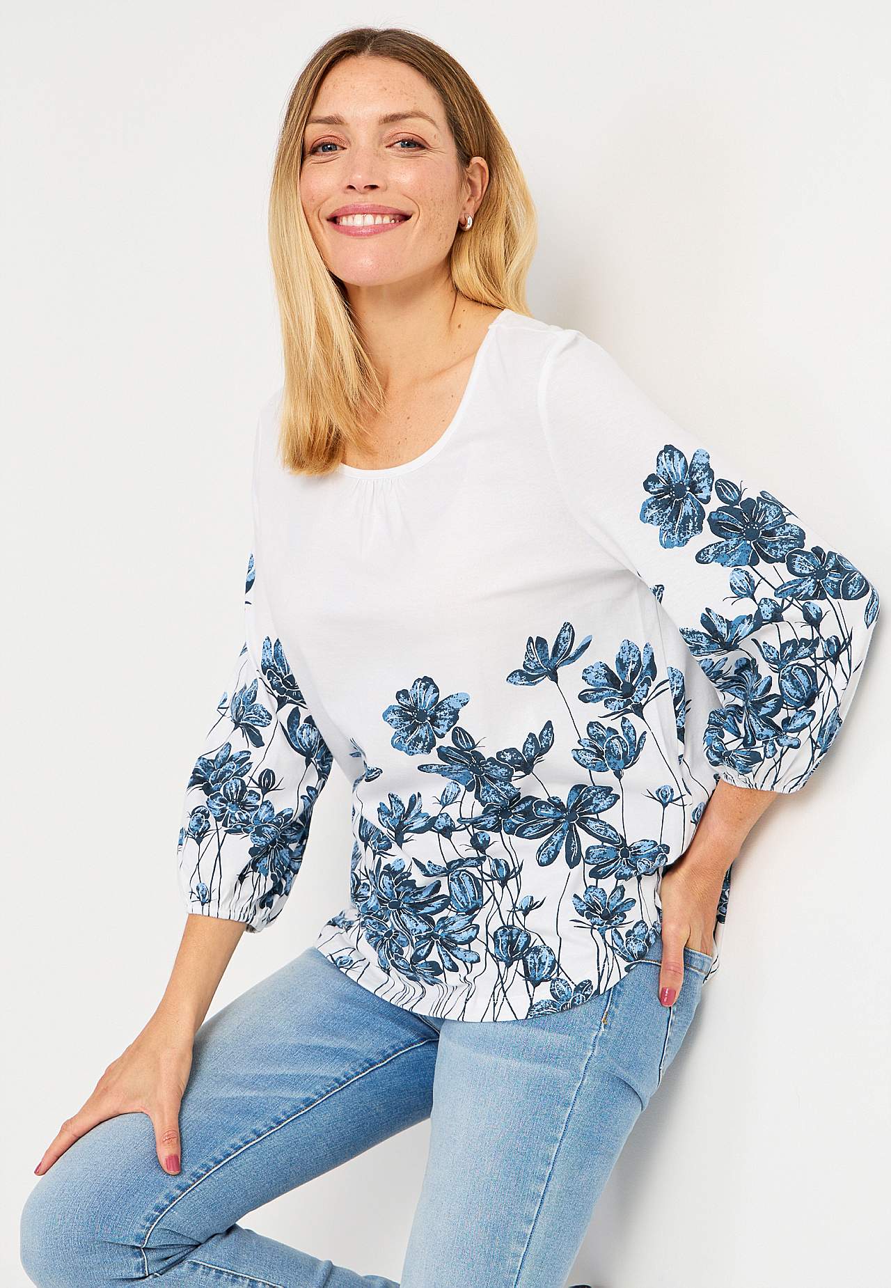 Jersey-topje met een bloemenpatroon