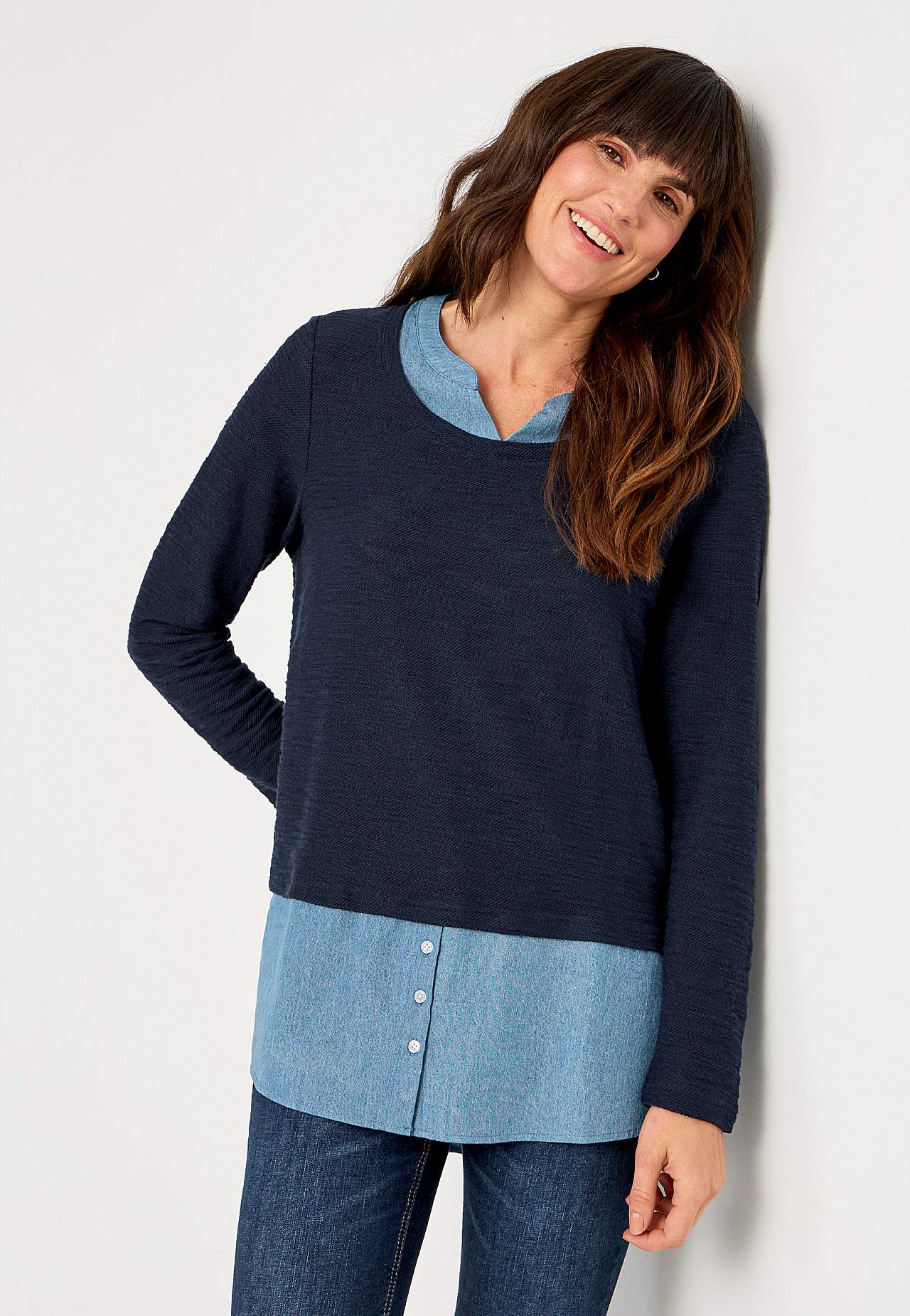 Jersey tuniek met details van denim Denise
