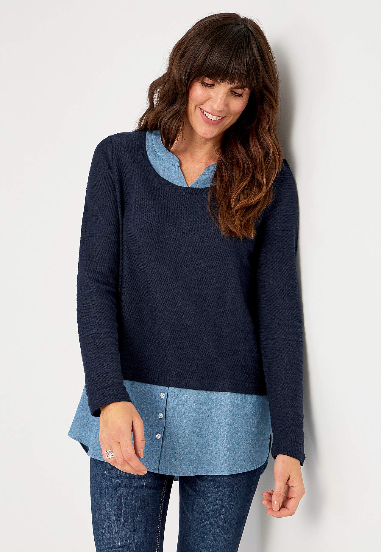 Jersey tuniek met details van denim Denise