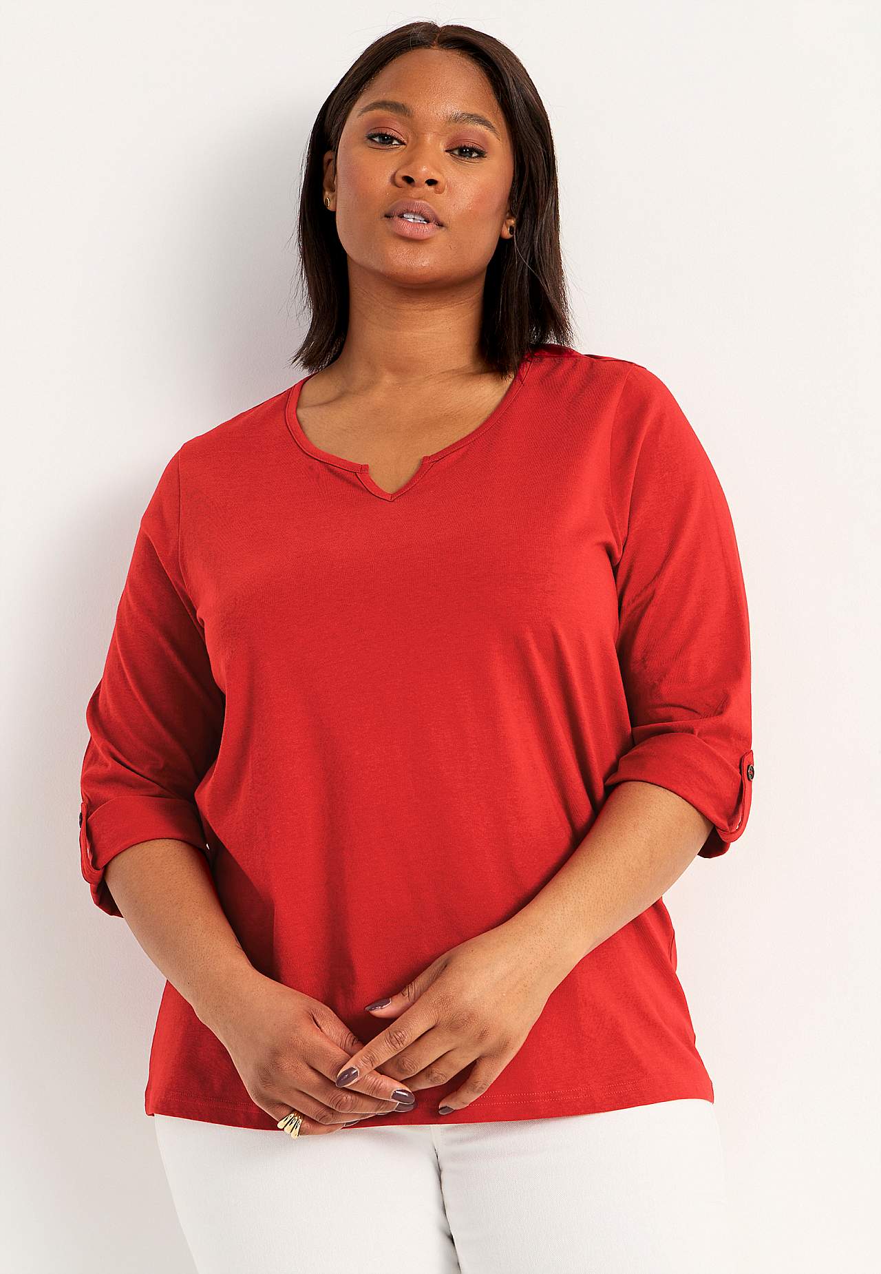 Jersey-topje met 3/4 lengte mouwen
